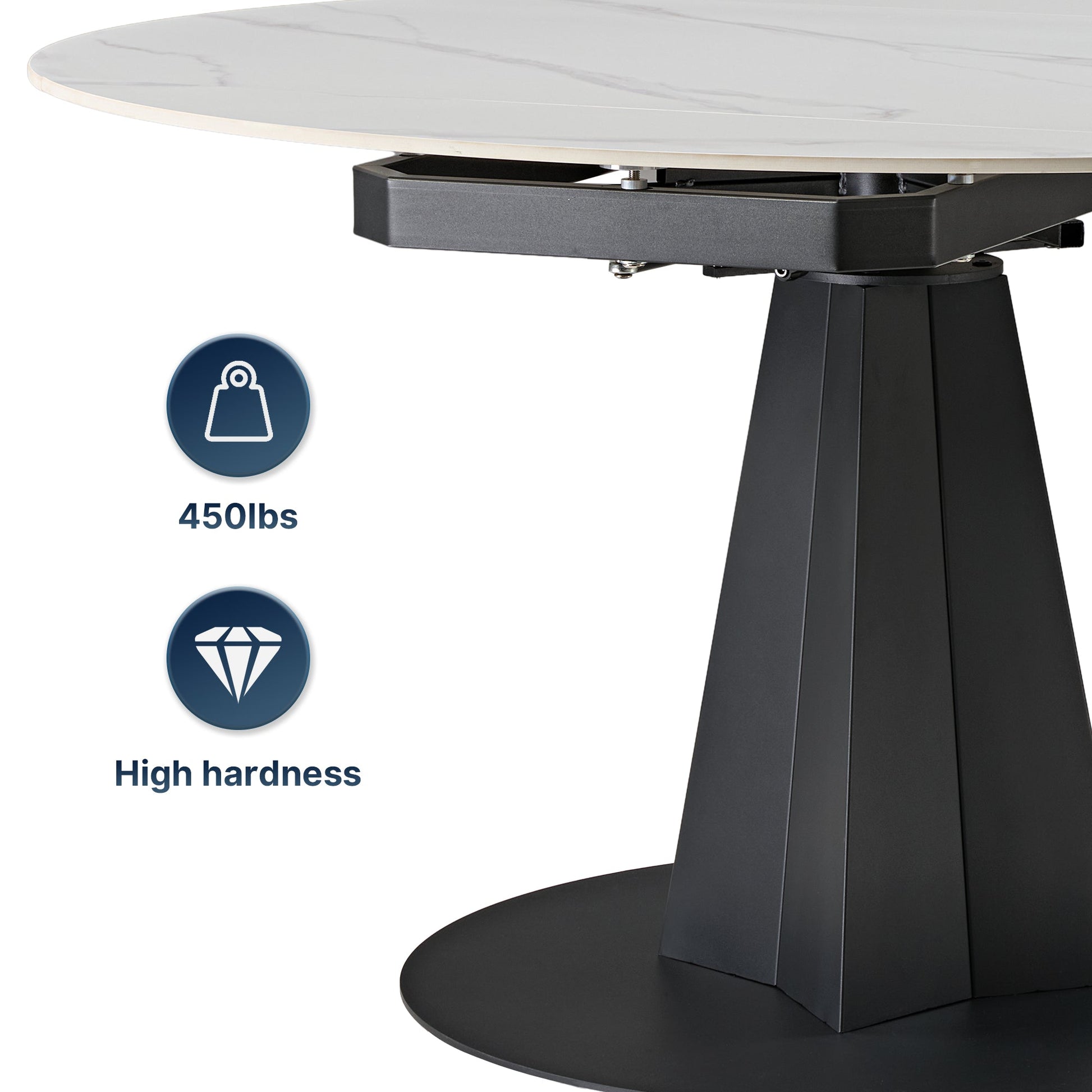 53" Round Extending Dining Table with Black Base