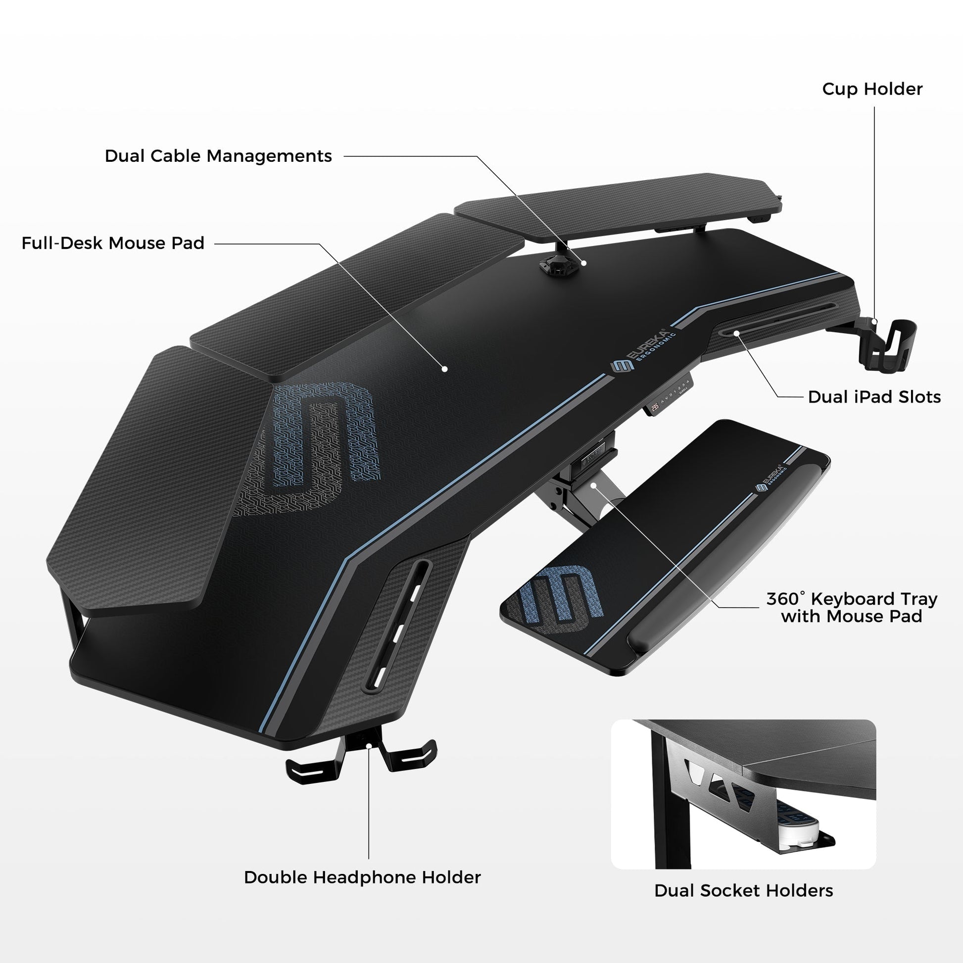 Aero Pro, 72x23 Wing Shaped Standing Desk with Accessories Set
