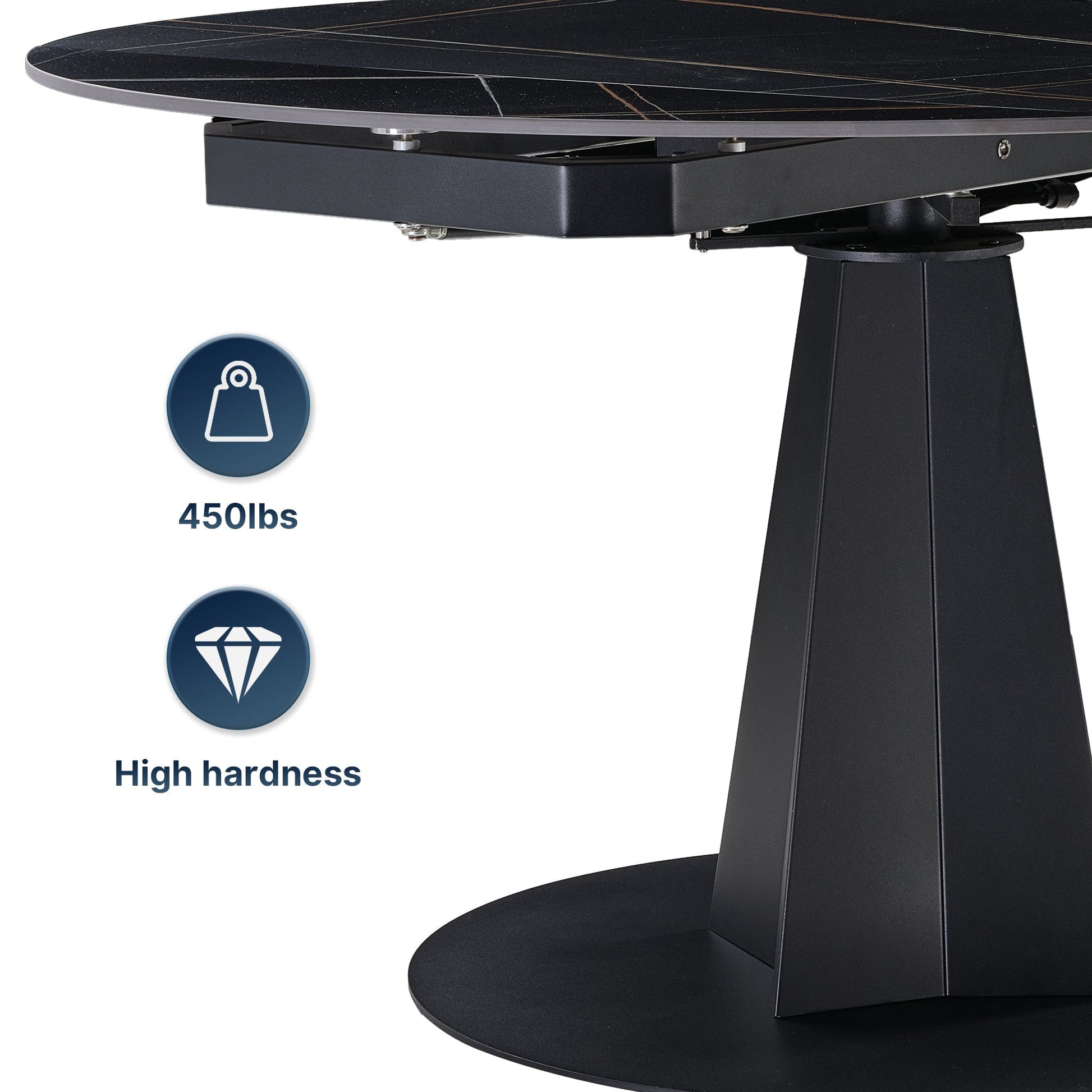 53" Round Extending Dining Table with Black Base