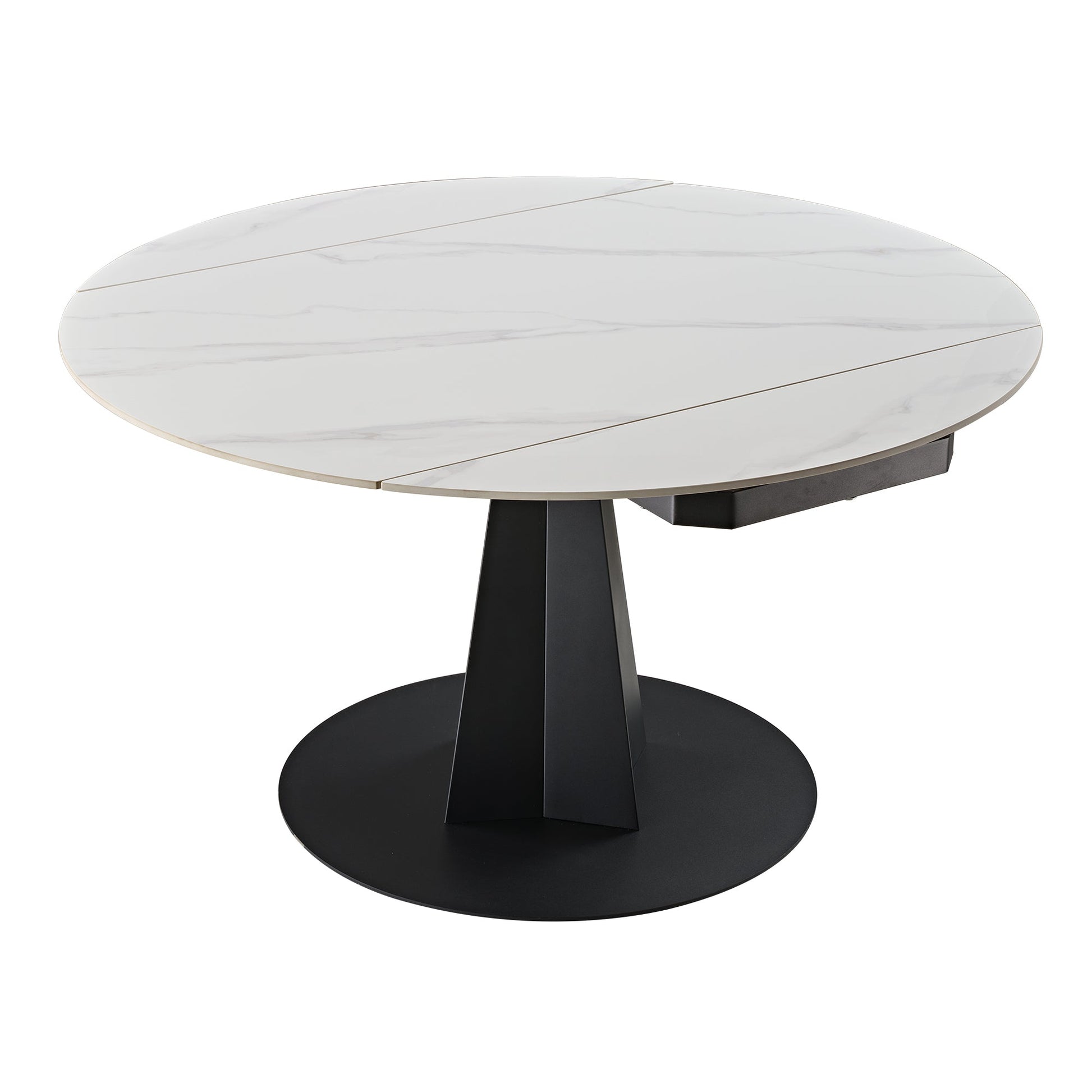 53" Round Extending Dining Table with Black Base