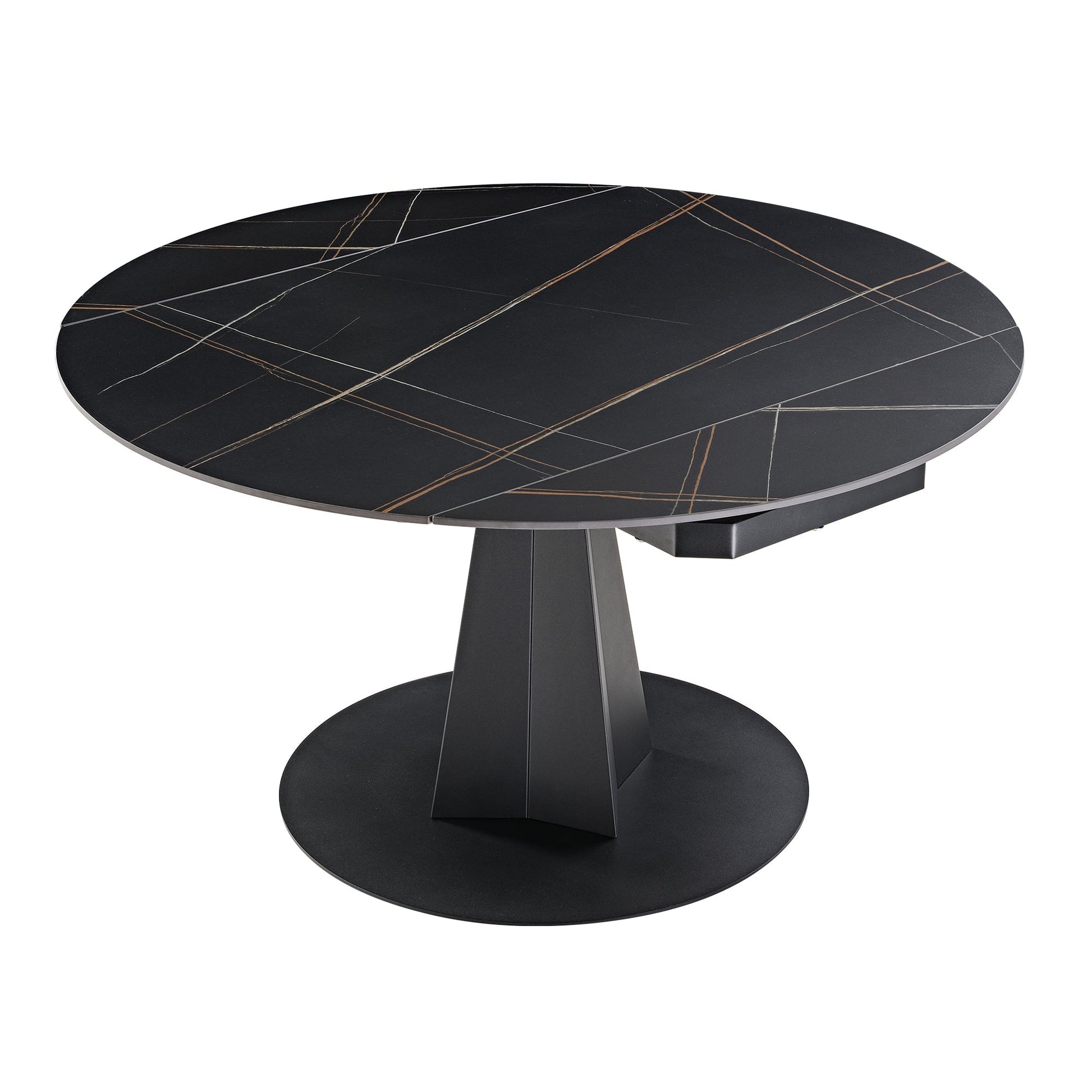 53" Round Extending Dining Table with Black Base
