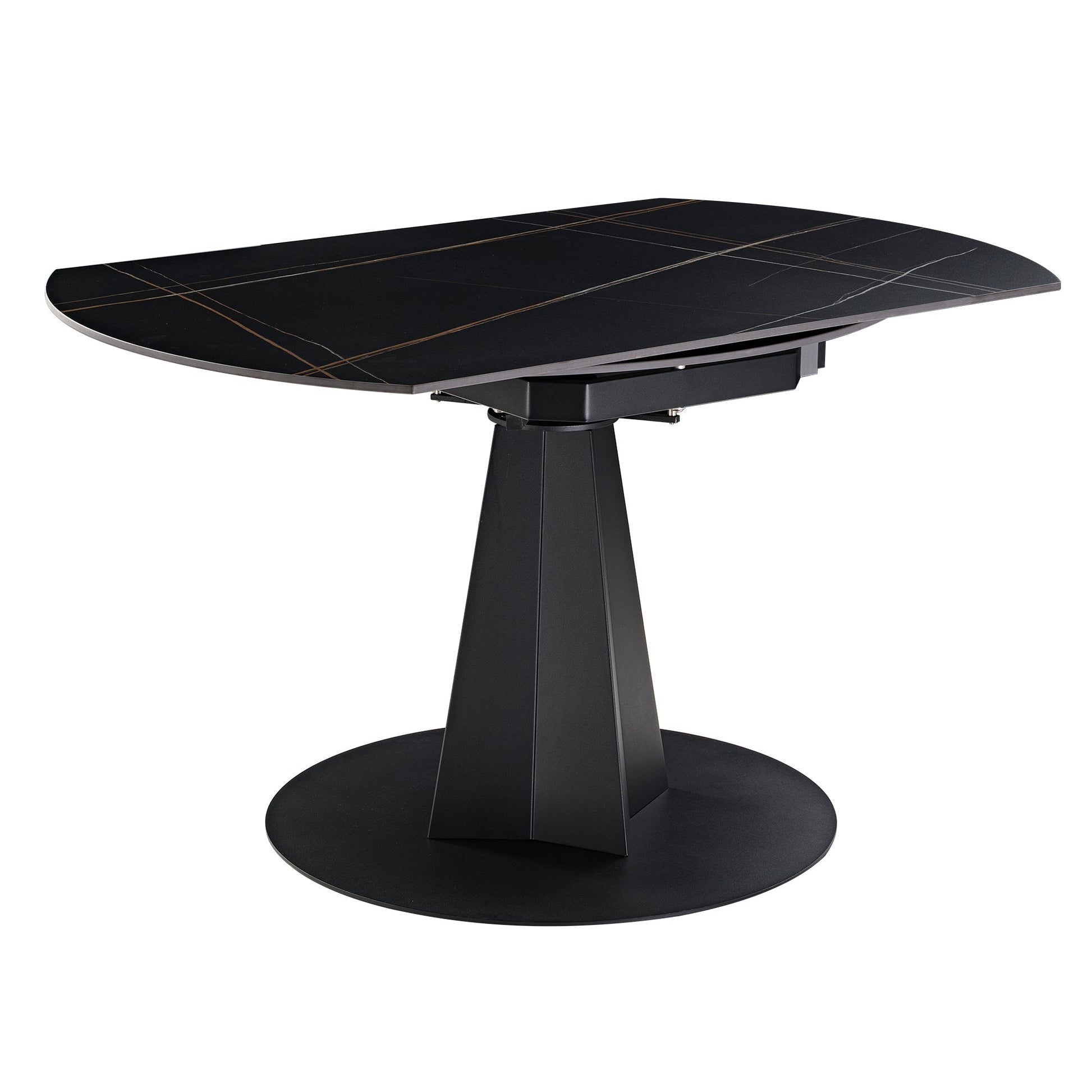 53" Round Extending Dining Table with Black Base