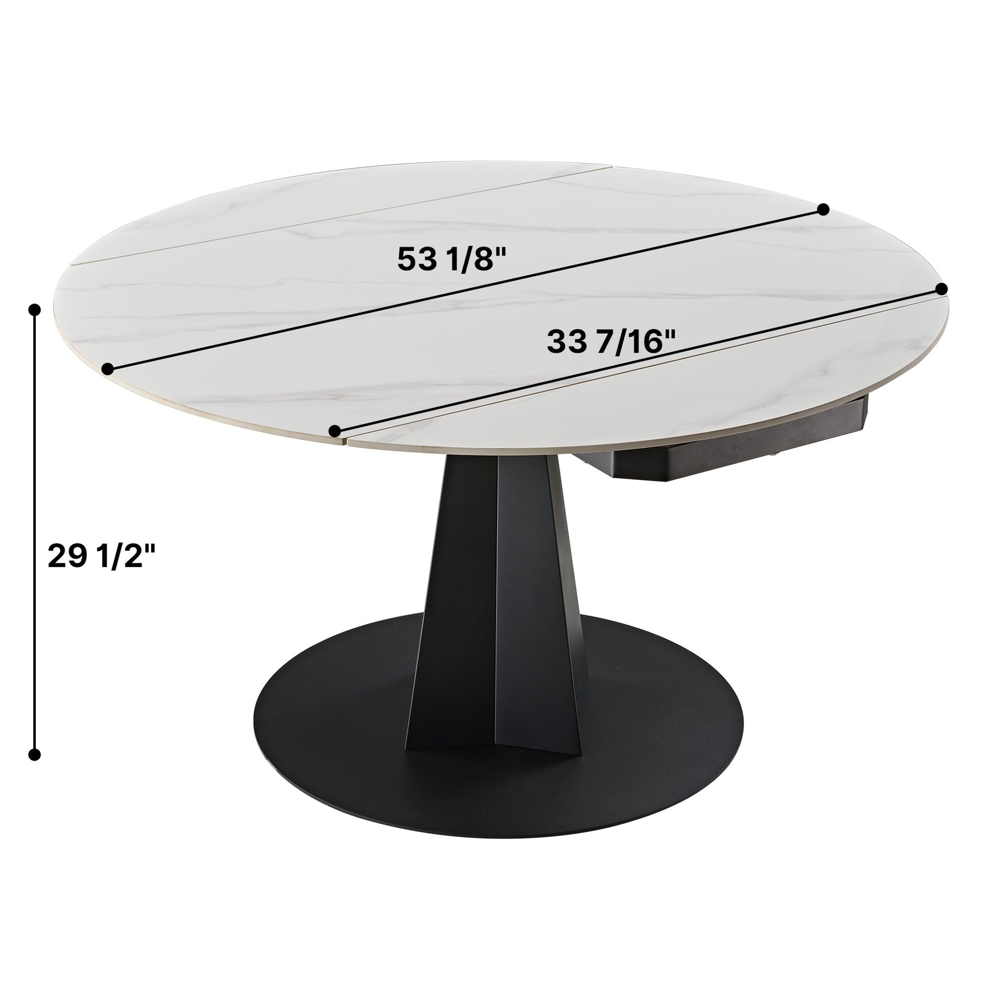 53" Round Extending Dining Table with Black Base