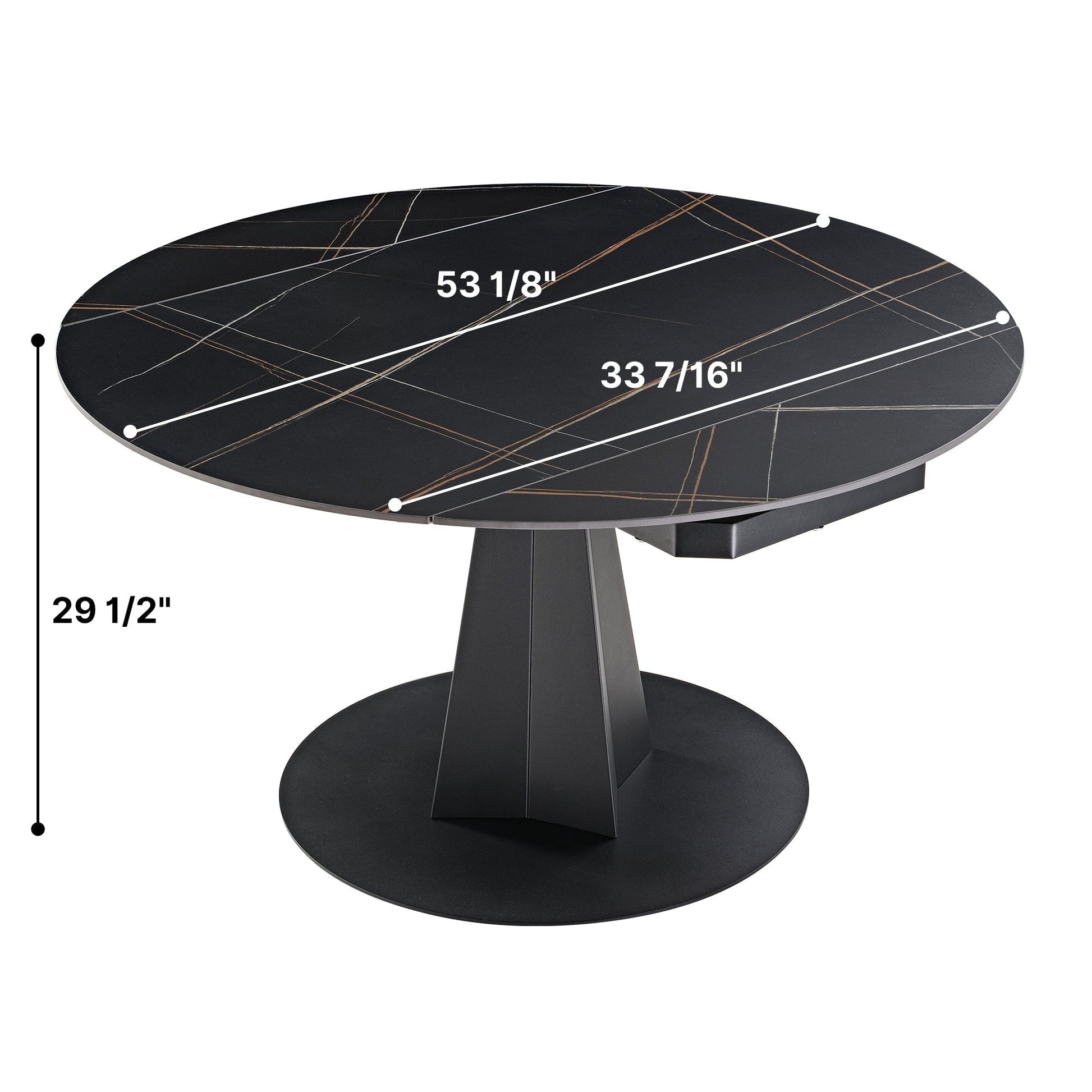 53" Round Extending Dining Table with Black Base