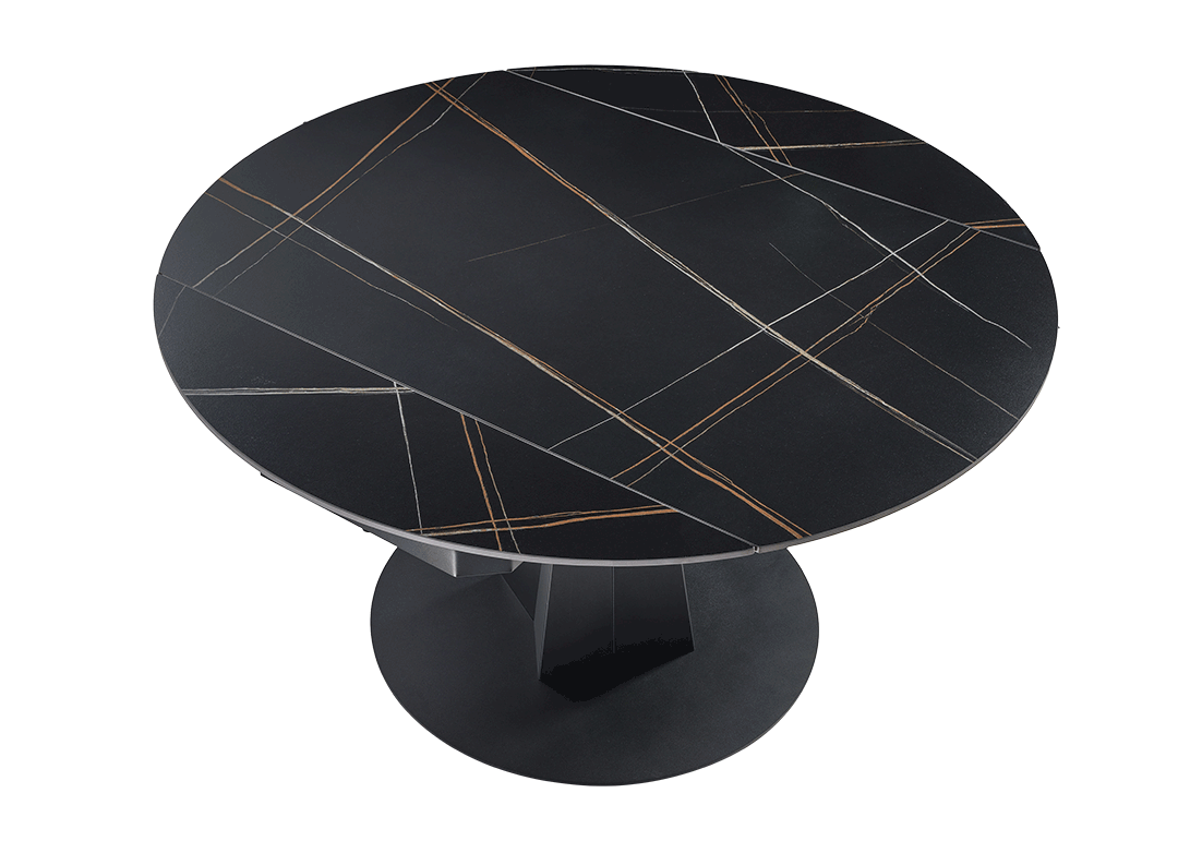 53" Round Extending Dining Table with Black Base