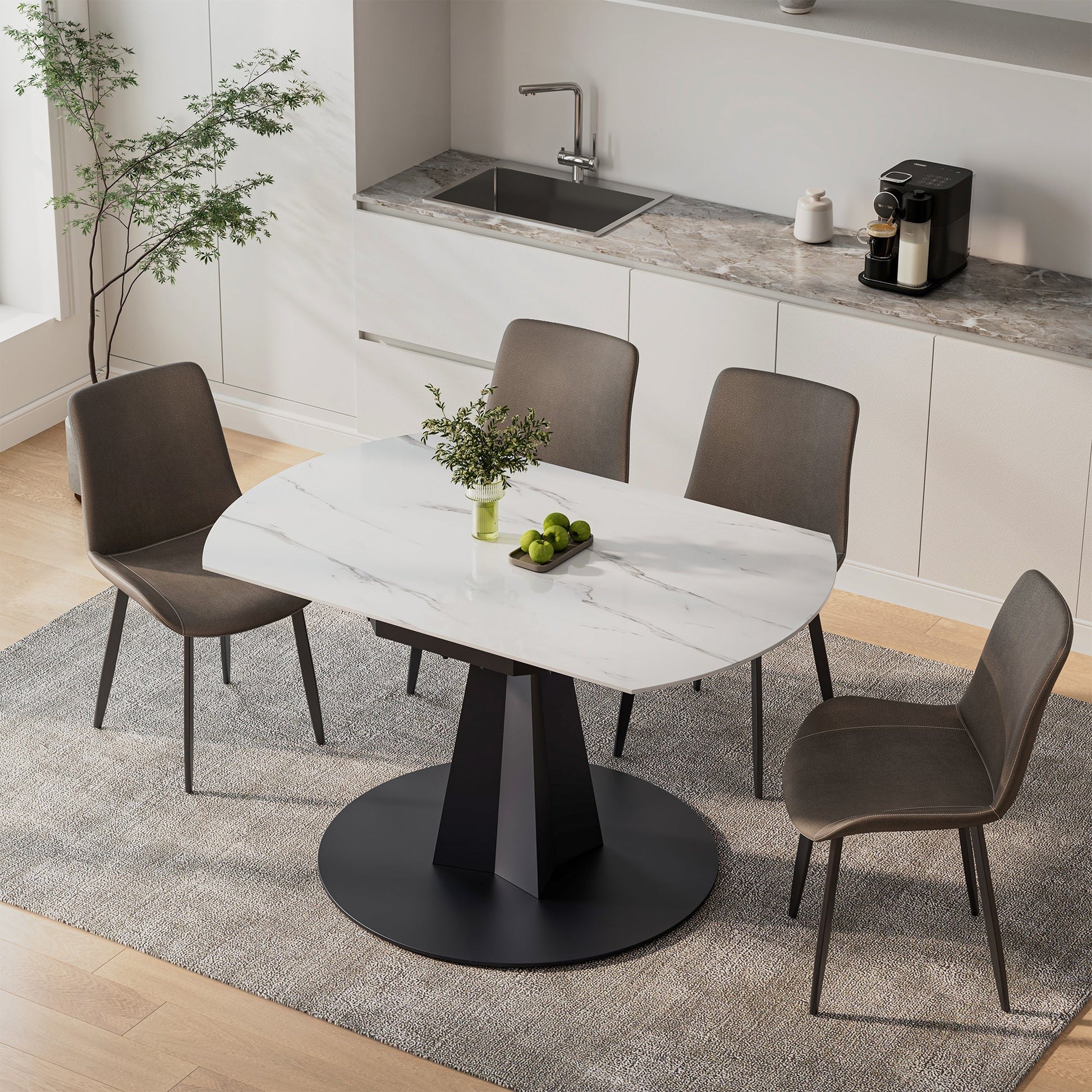 53" Round Extending Dining Table with Black Base