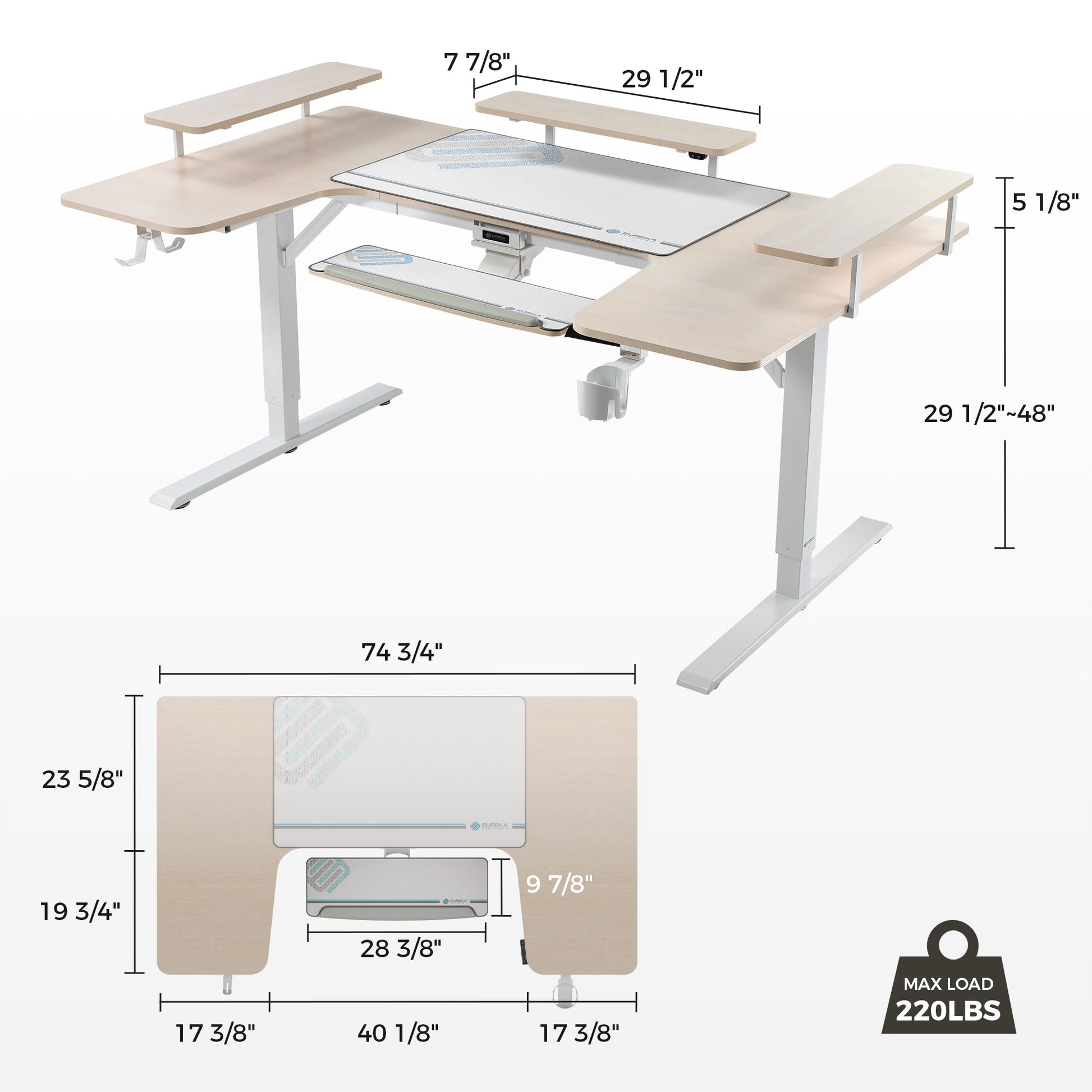 74x23 U-Shaped Standing Desk with Accessories Set