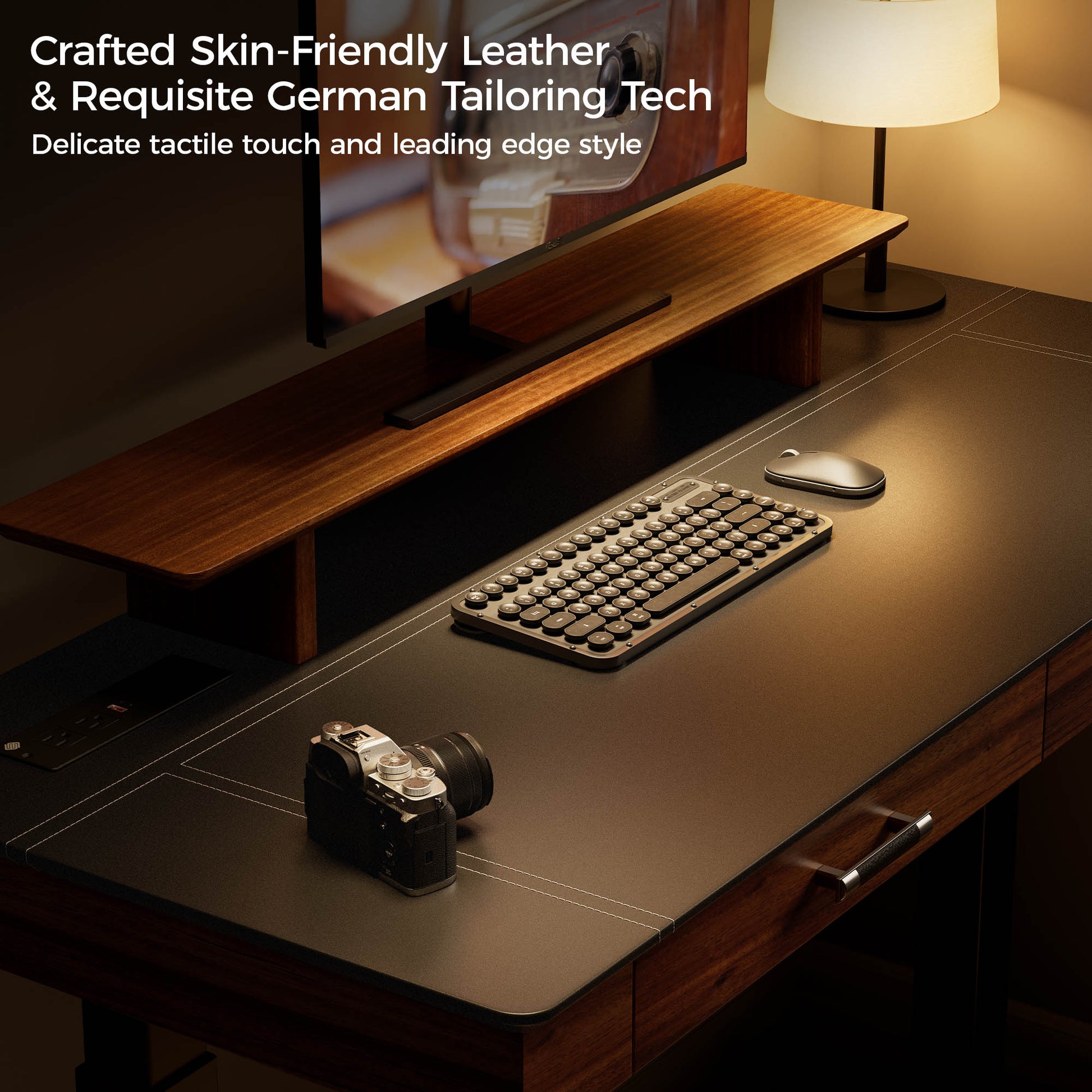55x23 Standing Desk with Drawers, Leather Finish