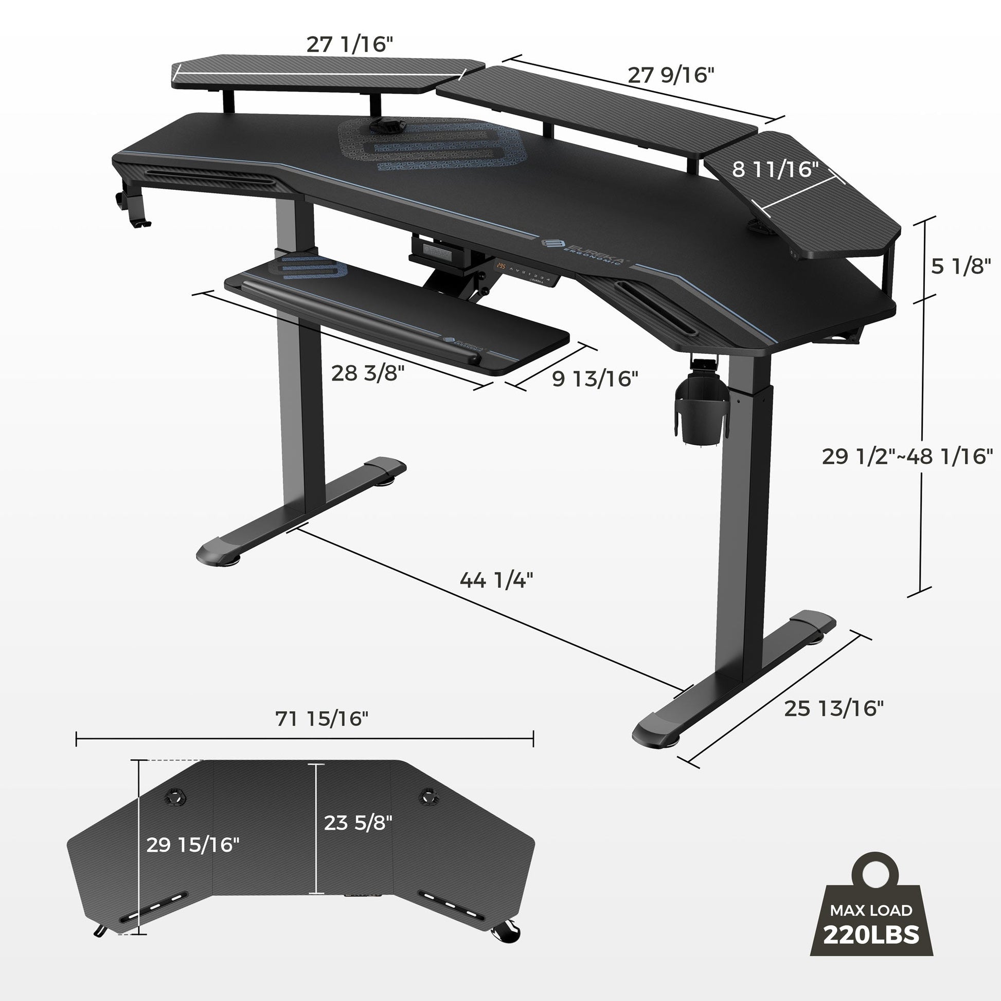 Aero Pro, 72x23 Wing Shaped Standing Desk with Accessories Set