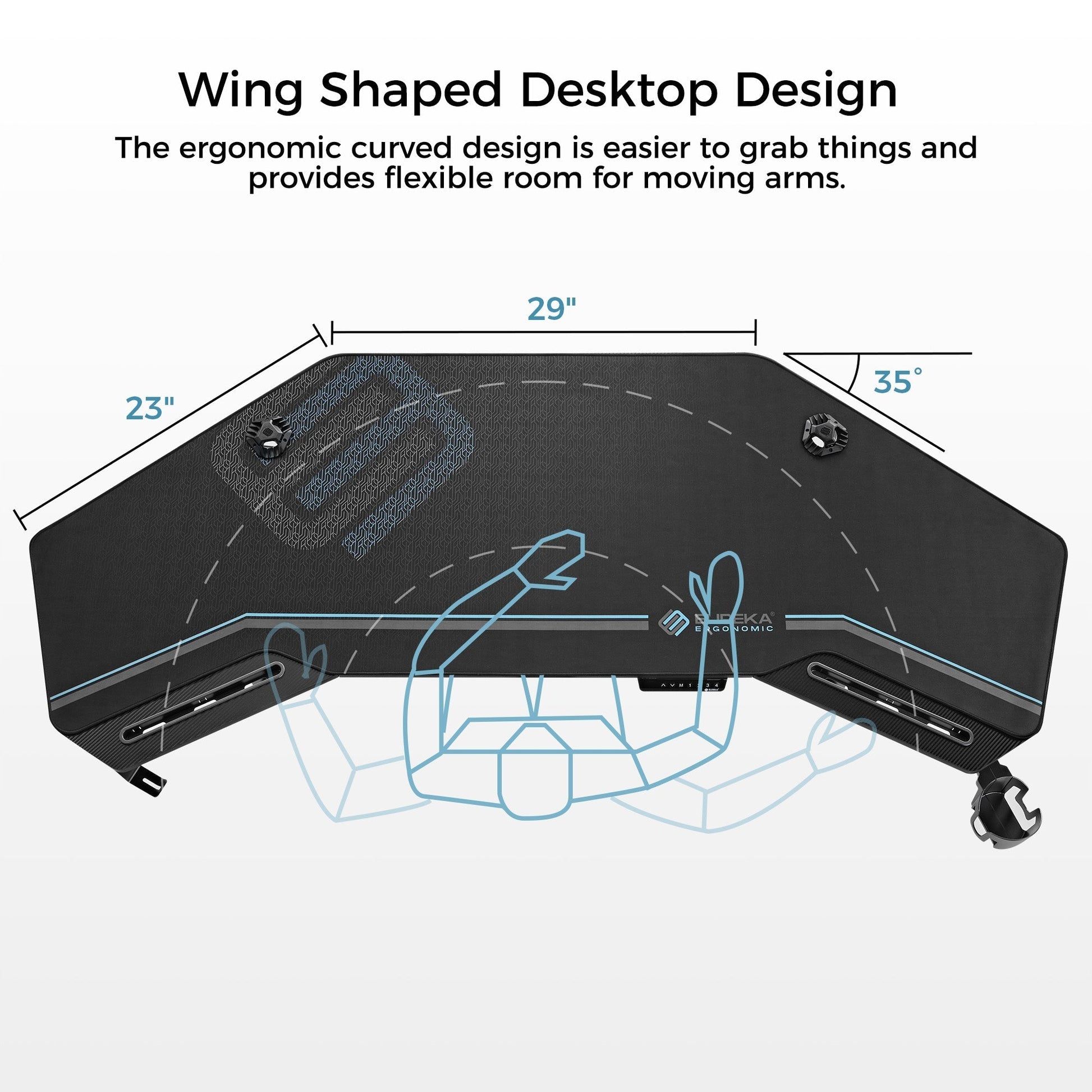 Aero Pro, 72x23 Wing Shaped Standing Desk with Accessories Set