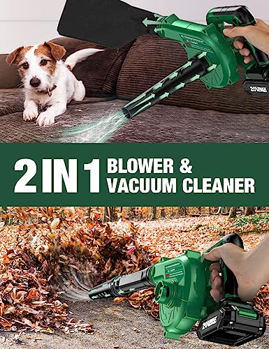 KIMO Cordless Leaf Blower & Vacuum with 2 X 2.0 Battery & Charger, 2-IN-1 20V Leaf Blower Cordless, 150CFM Lightweight Mini Cordless Leaf Vacuum, Handheld Electric Blowers for Lawn Care /Dust/Pet Hair
