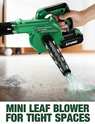 KIMO Cordless Leaf Blower & Vacuum with 2 X 2.0 Battery & Charger, 2-IN-1 20V Leaf Blower Cordless, 150CFM Lightweight Mini Cordless Leaf Vacuum, Handheld Electric Blowers for Lawn Care /Dust/Pet Hair