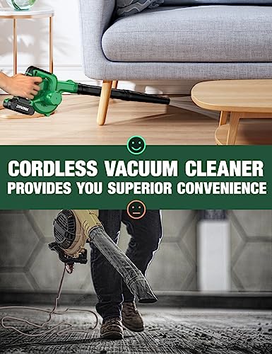 KIMO Cordless Leaf Blower & Vacuum with 2 X 2.0 Battery & Charger, 2-IN-1 20V Leaf Blower Cordless, 150CFM Lightweight Mini Cordless Leaf Vacuum, Handheld Electric Blowers for Lawn Care /Dust/Pet Hair
