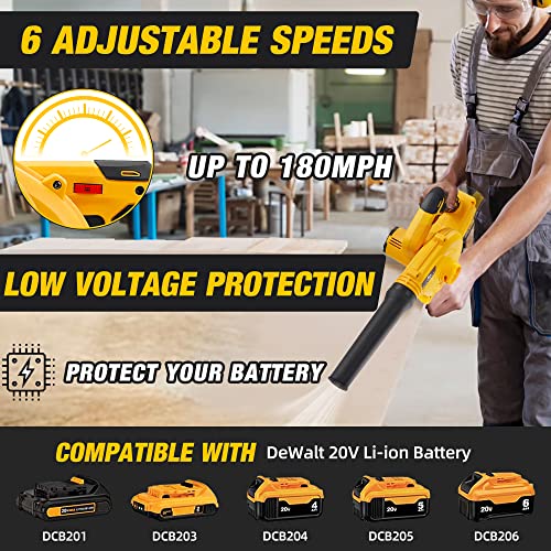 Cordless Leaf Blower for Dewalt 20V Max Battery,Electric Jobsite Air Blower with Brushless Motor,6 Variable Speed Up to 180MPH,2-in-1 Handle Electric Blower and Vacuum Cleaner(Battery Not Included)
