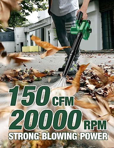 KIMO Cordless Leaf Blower & Vacuum with 2 X 2.0 Battery & Charger, 2-IN-1 20V Leaf Blower Cordless, 150CFM Lightweight Mini Cordless Leaf Vacuum, Handheld Electric Blowers for Lawn Care /Dust/Pet Hair