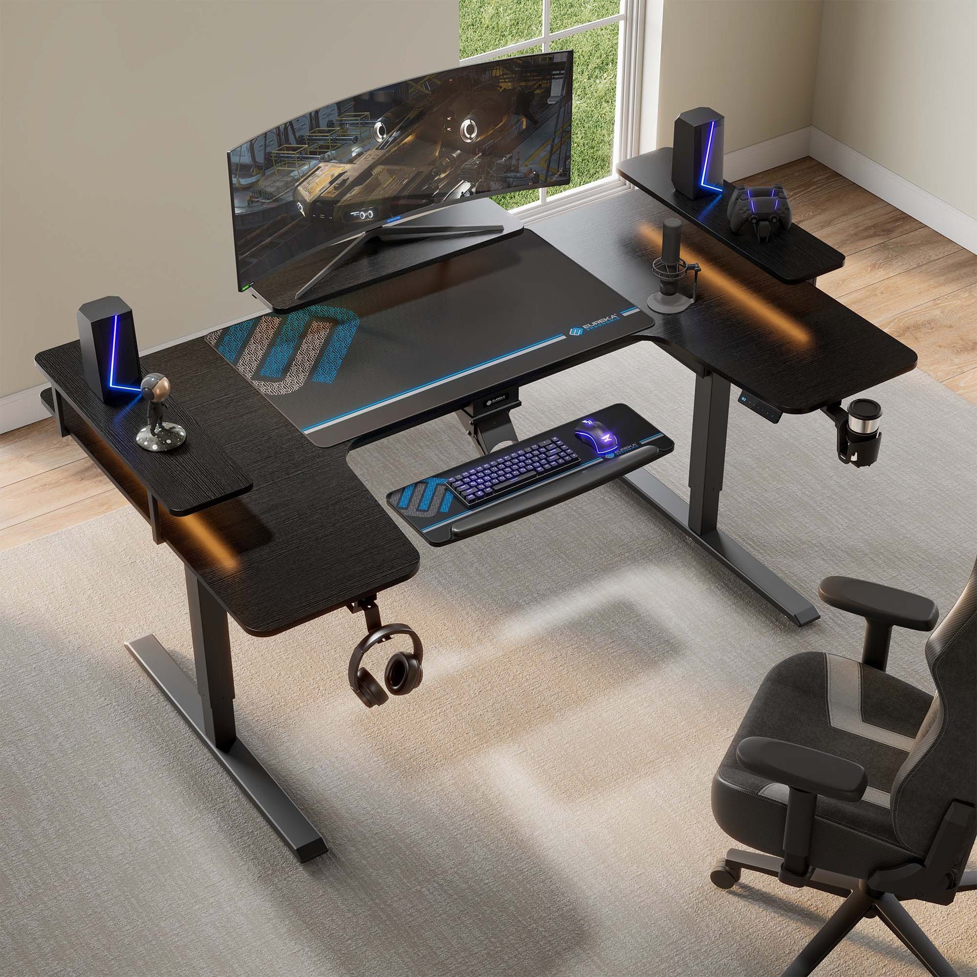 74x23 U-Shaped Standing Desk with Accessories Set