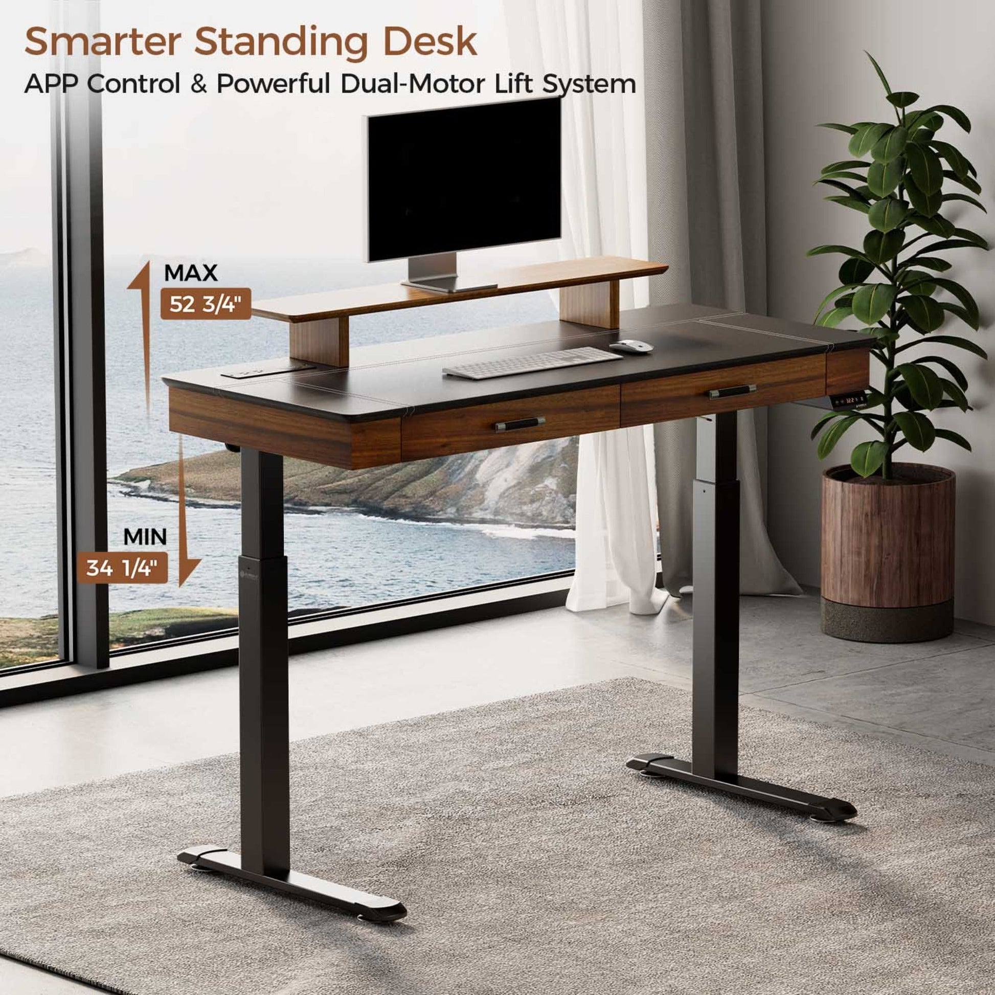 55x23 Standing Desk with Drawers, Leather Finish