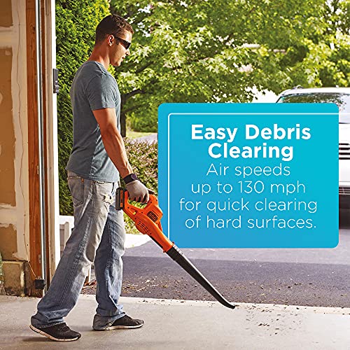 BLACK+DECKER 20V MAX Cordless Leaf Blower, Lawn Sweeper, 130 mph Air Speed, Lightweight Design, Battery and Charger Included (LSW221)