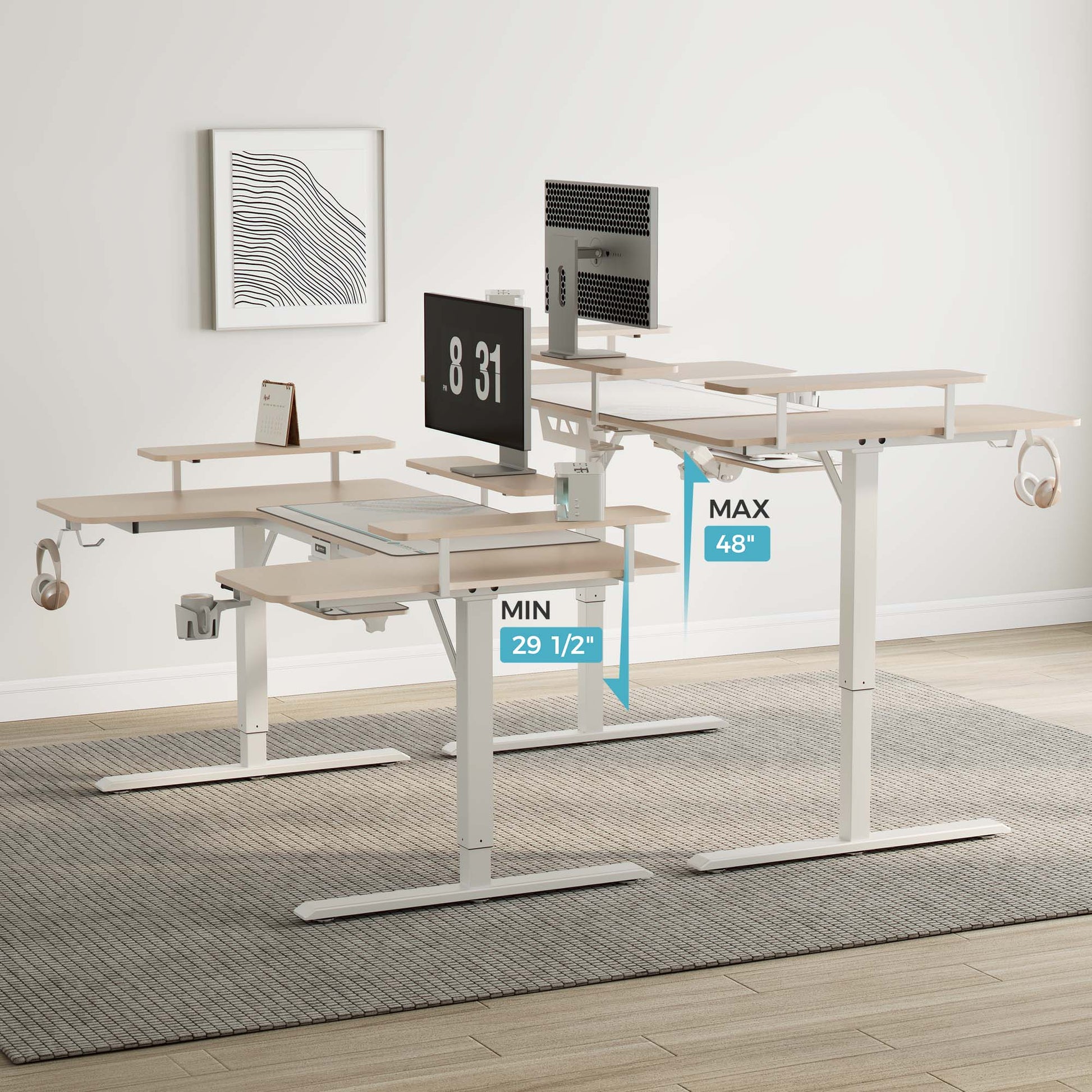 74x23 U-Shaped Standing Desk with Accessories Set