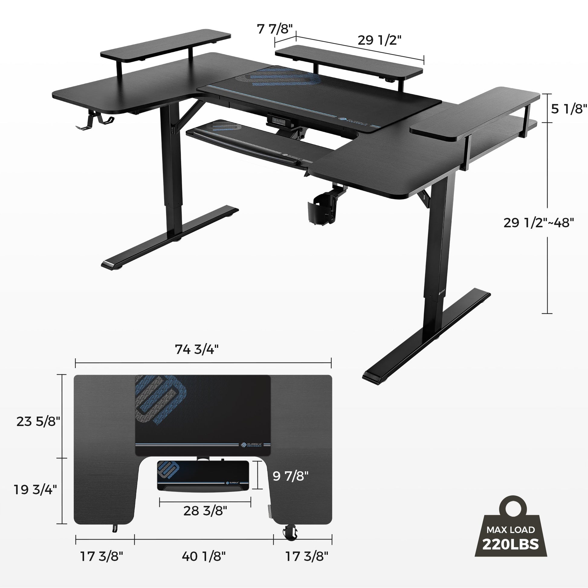 74x23 U-Shaped Standing Desk with Accessories Set