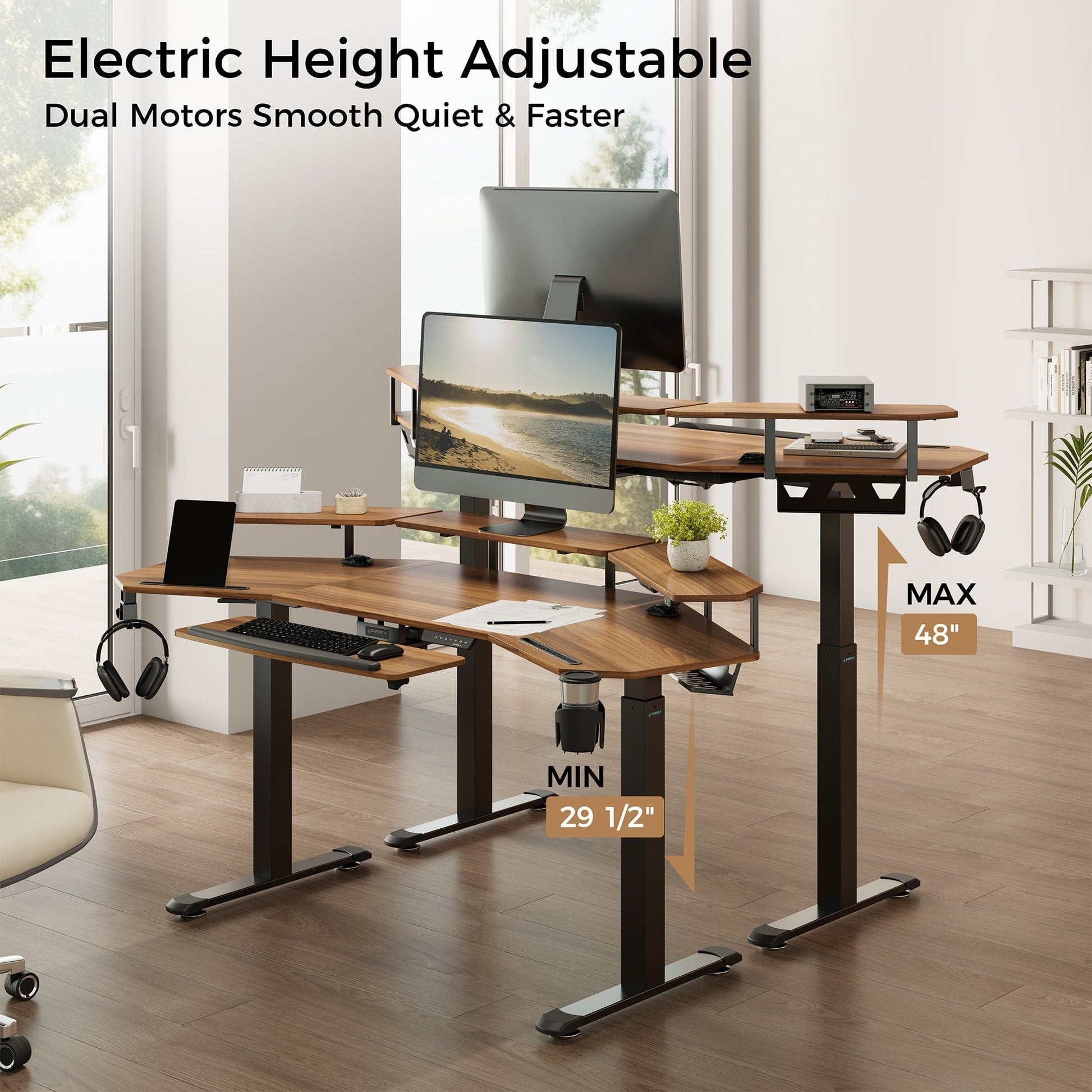 Aero Pro, 72x23 Wing Shaped Standing Desk with Accessories Set