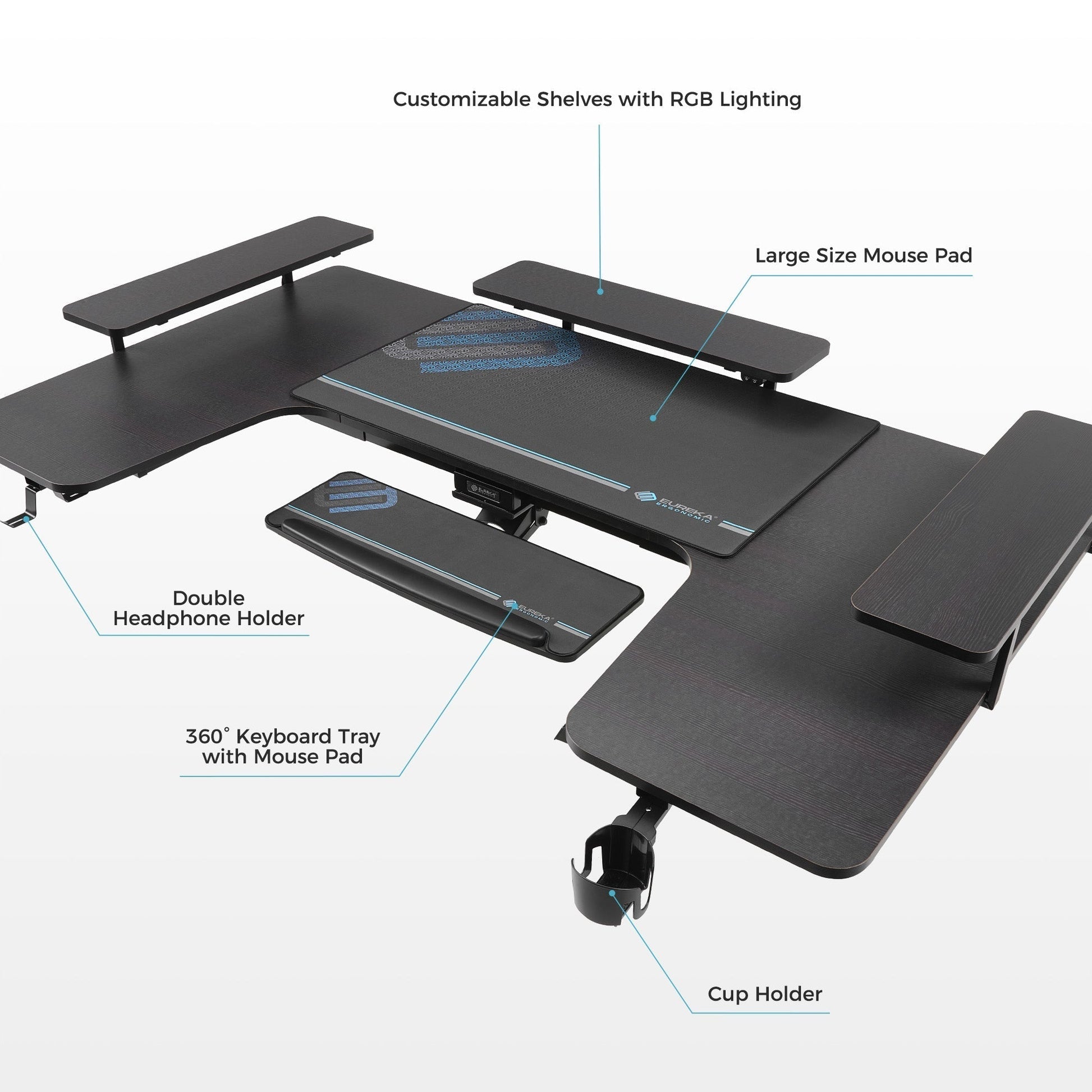 74x23 U-Shaped Standing Desk with Accessories Set
