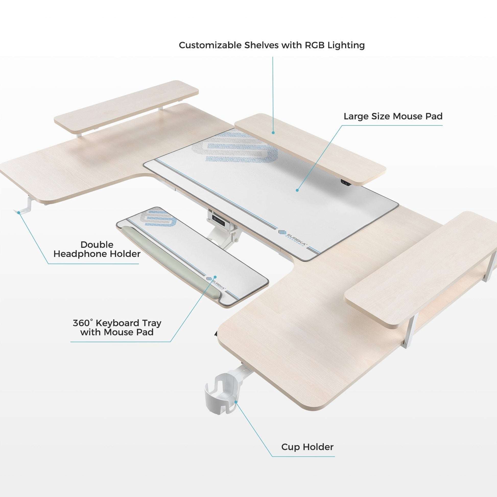 74x23 U-Shaped Standing Desk with Accessories Set