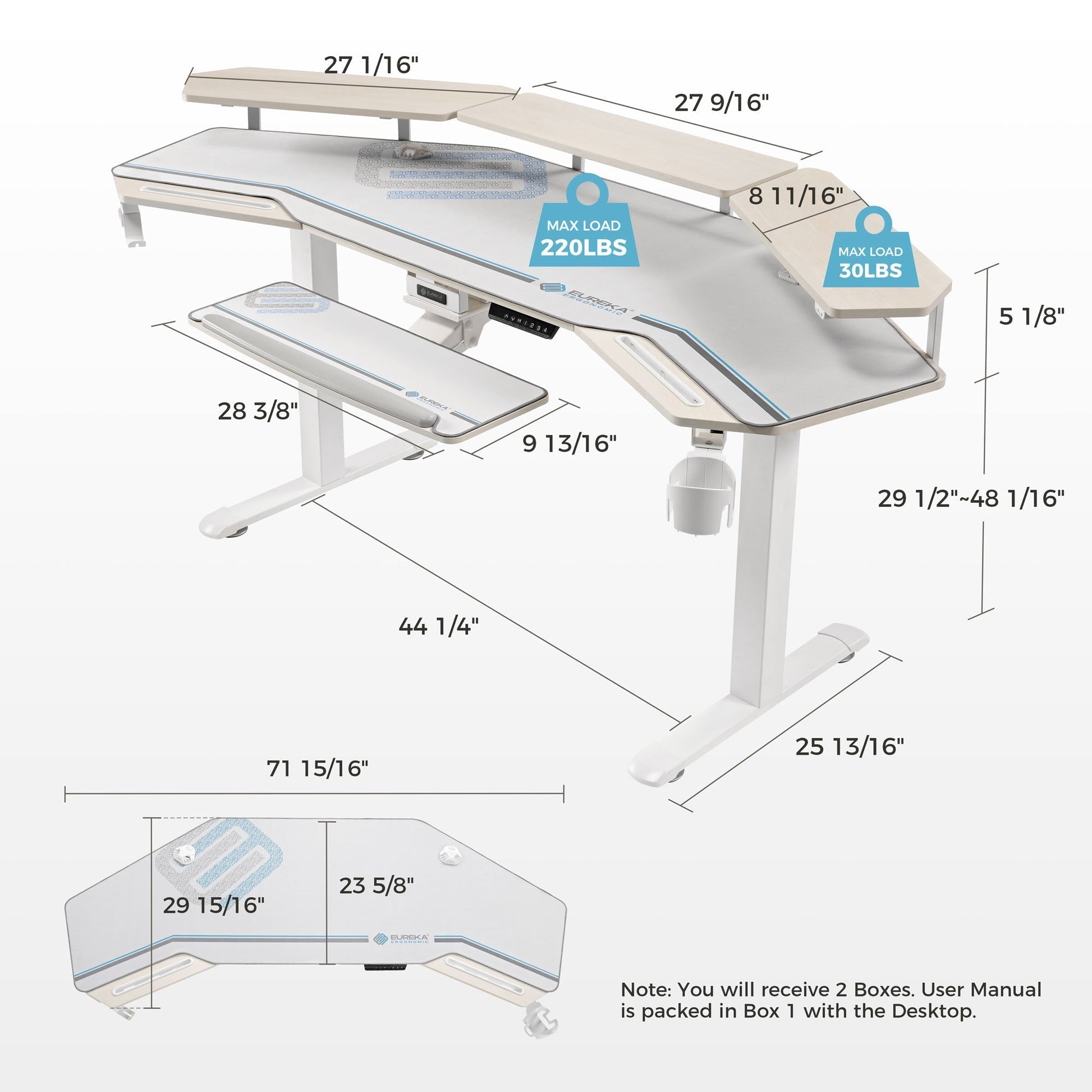 Aero Pro, 72x23 Wing Shaped Standing Desk with Accessories Set