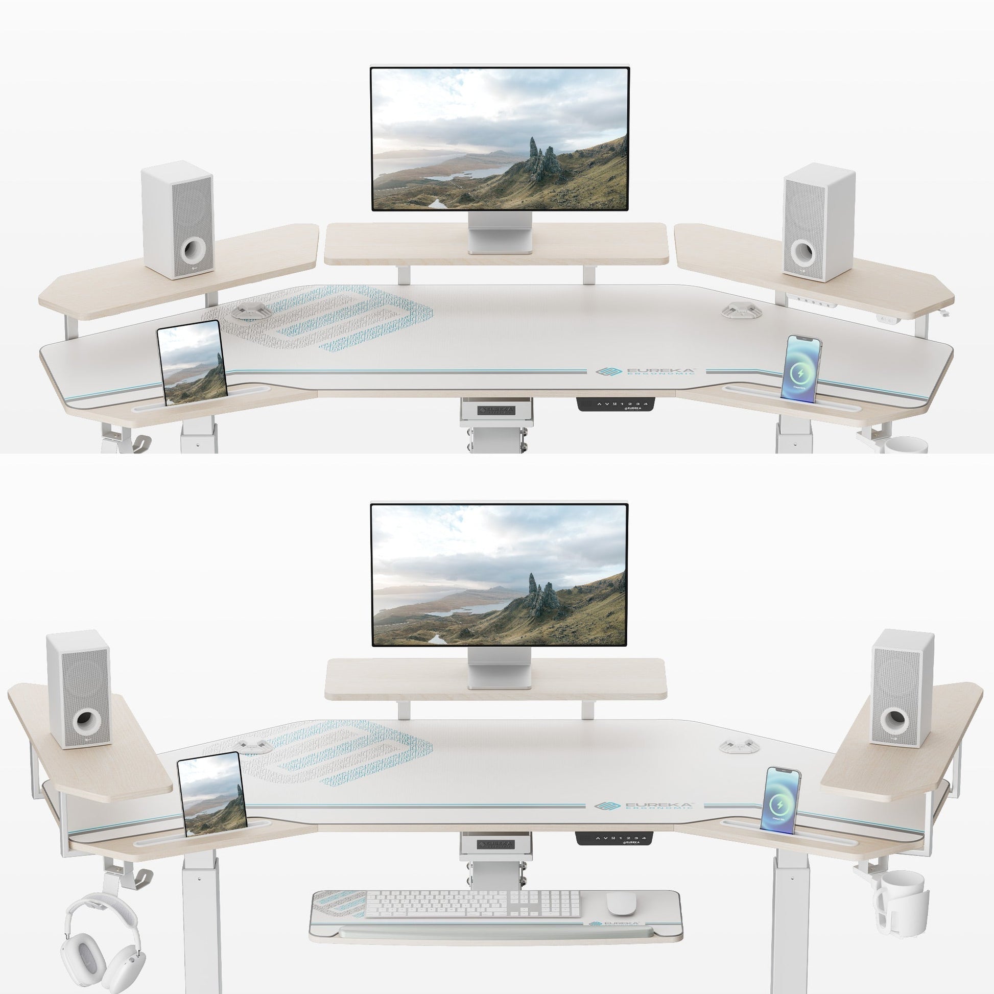 Aero Pro, 72x23 Wing Shaped Standing Desk with Accessories Set