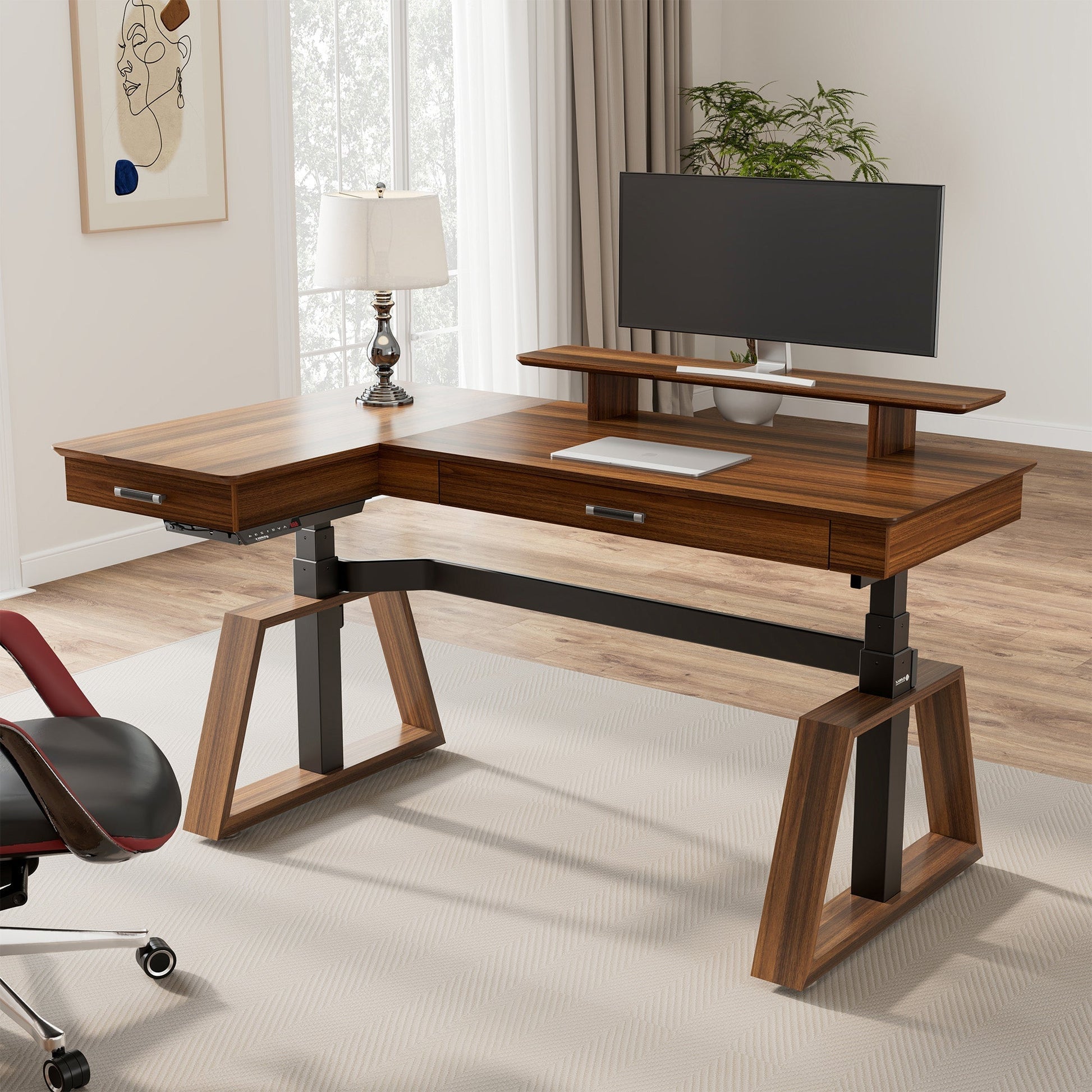 Ark L60, 63x23 L Shaped Executive Standing Desk with Two-Drawer