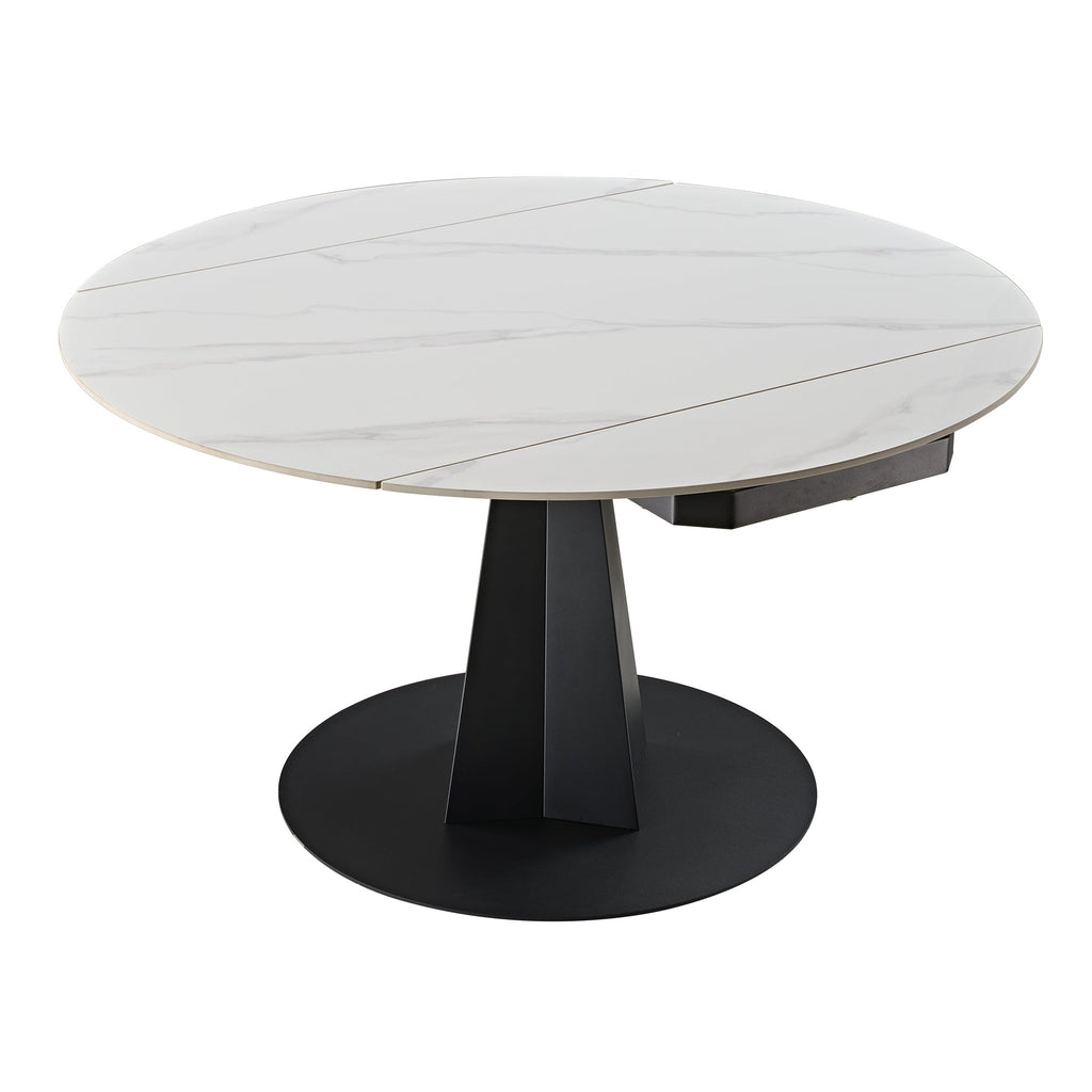 53" Round Extending Dining Table with Black Base