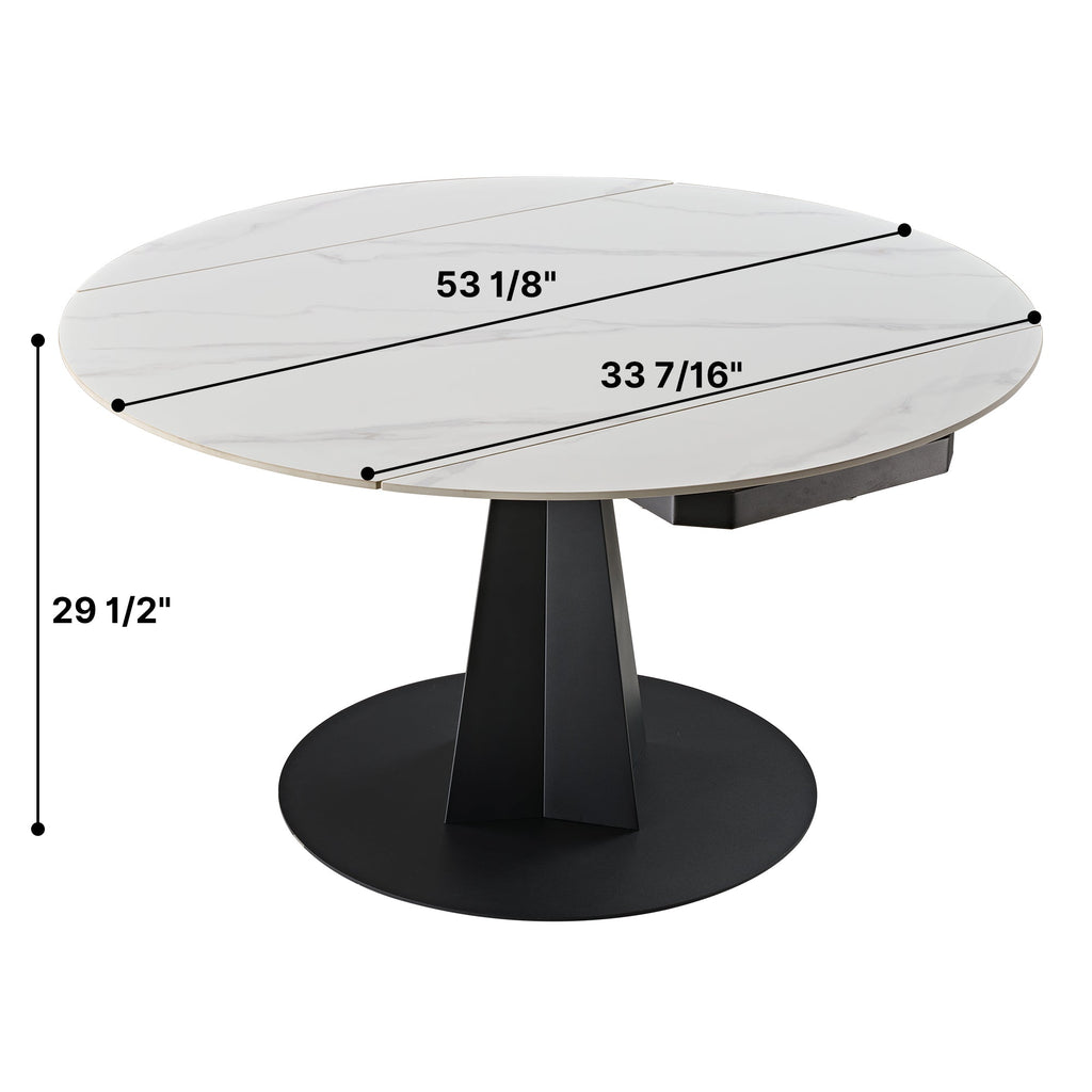 53" Round Extending Dining Table with Black Base
