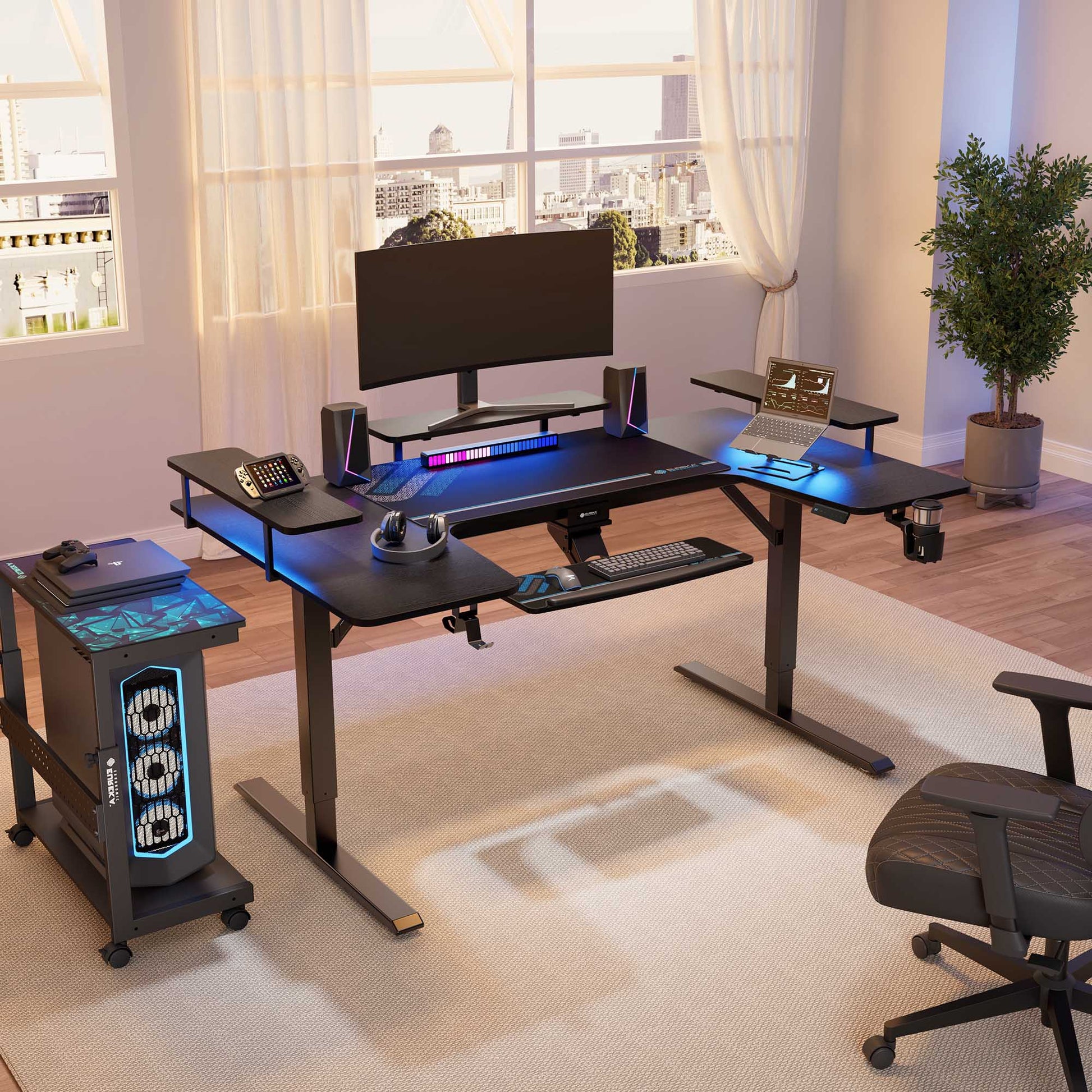 74x23 U-Shaped Standing Desk with Accessories Set