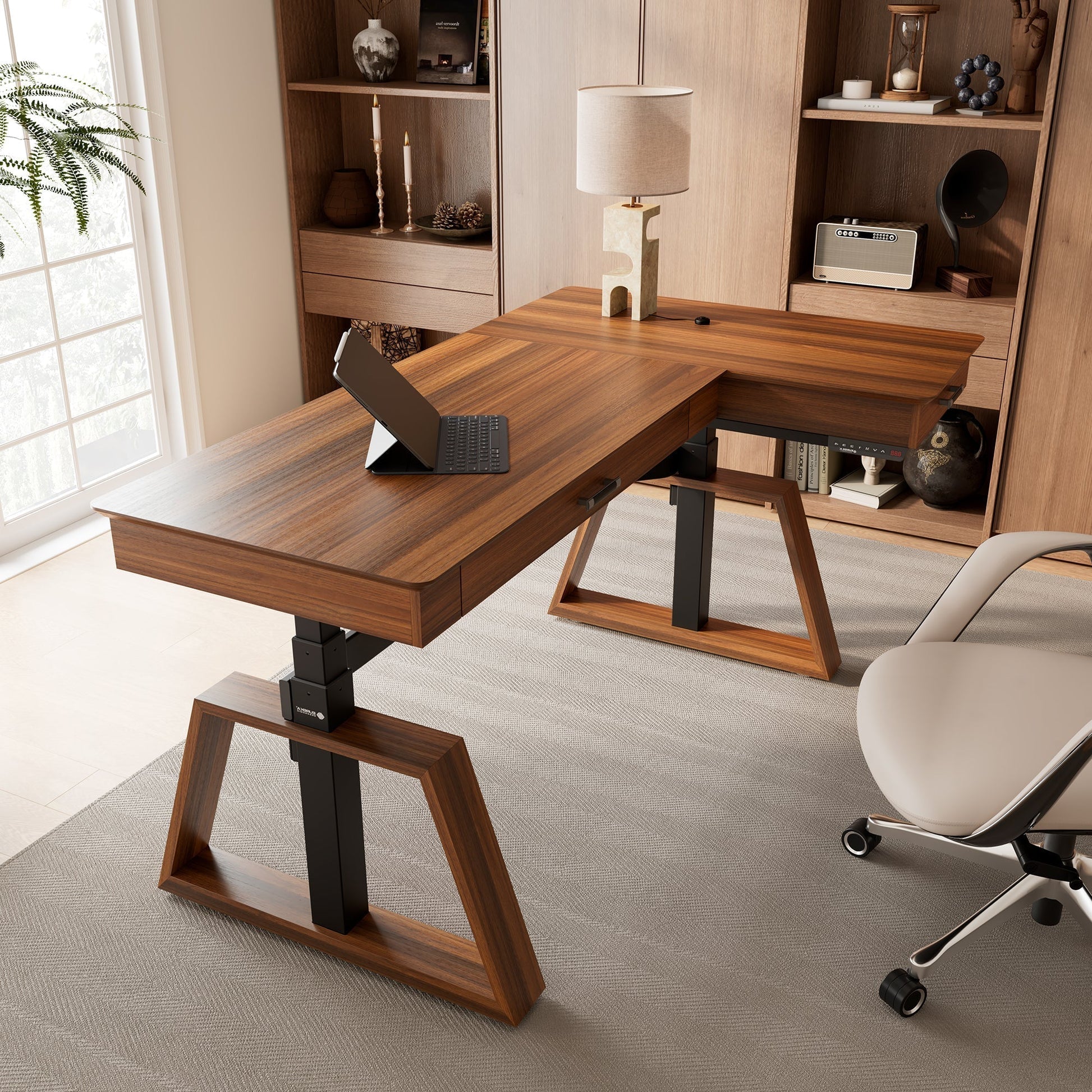 Ark L60, 63x23 L Shaped Executive Standing Desk with Two-Drawer