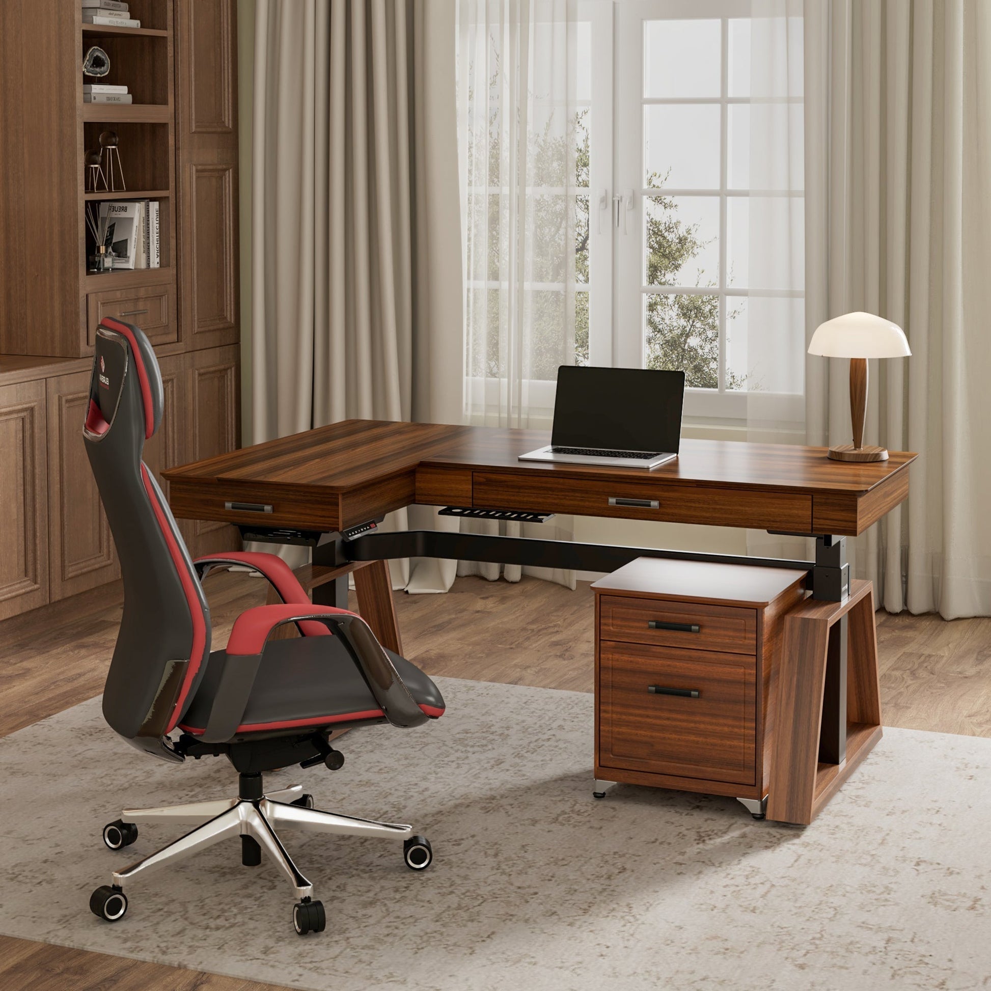 Ark L60, 63x23 L Shaped Executive Standing Desk with Two-Drawer