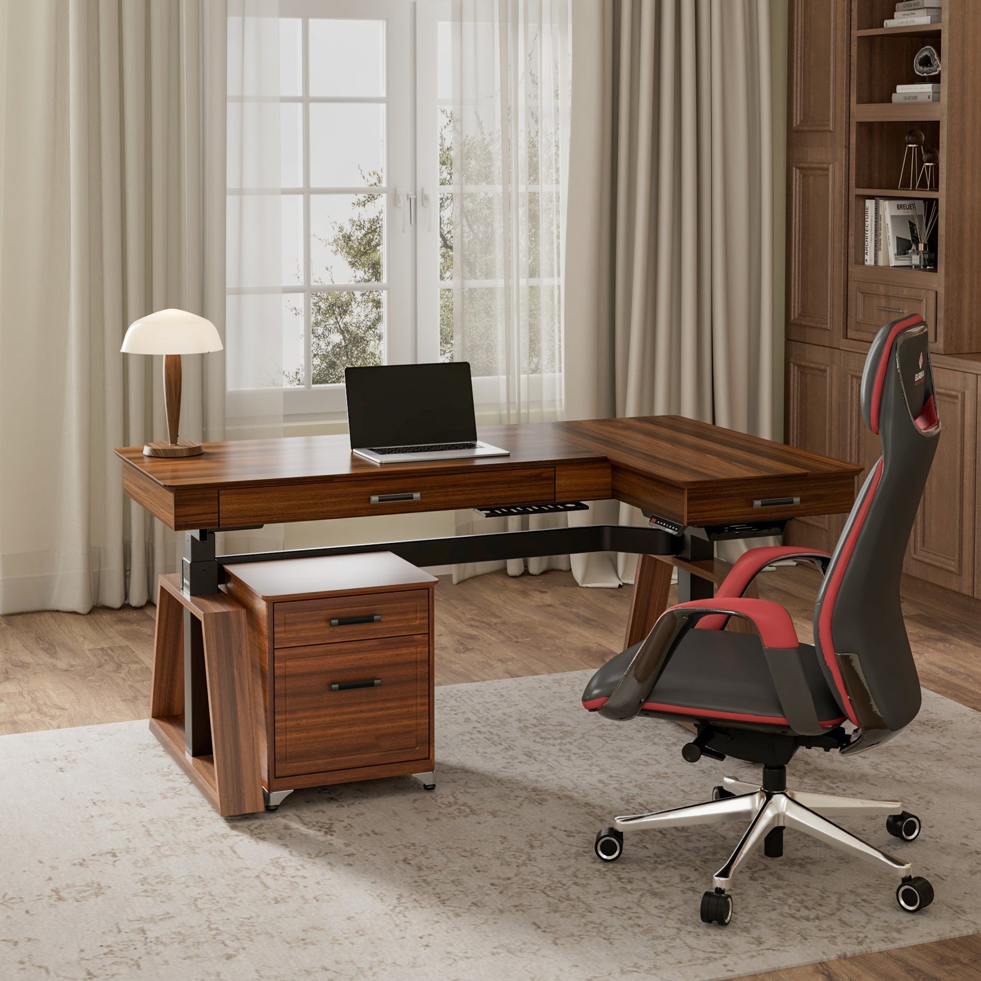 Ark L60, 63x23 L Shaped Executive Standing Desk with Two-Drawer