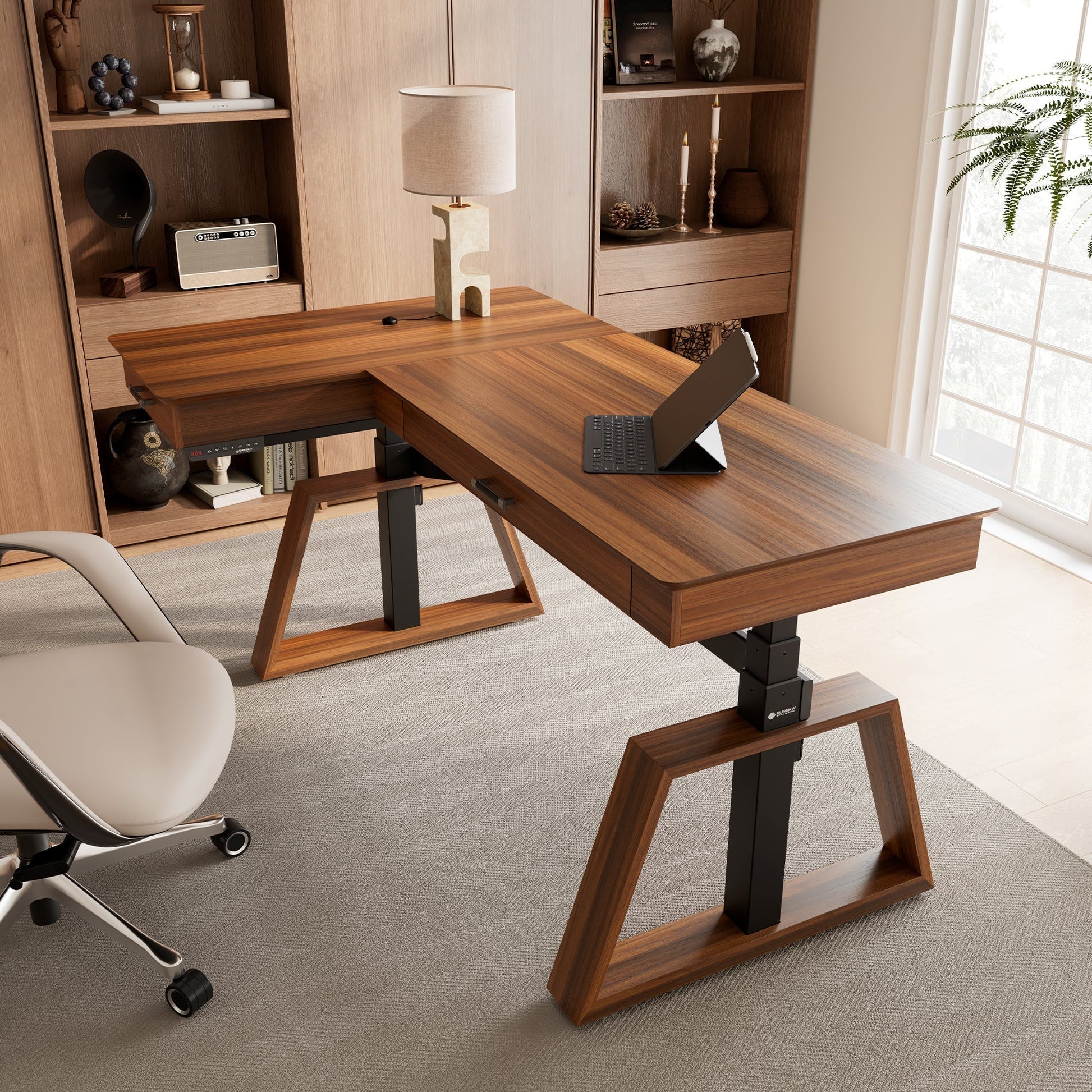 Ark L60, 63x23 L Shaped Executive Standing Desk with Two-Drawer