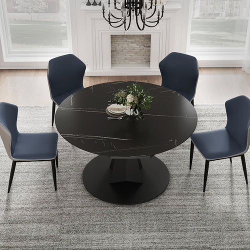 53" Round Extending Dining Table with Black Base