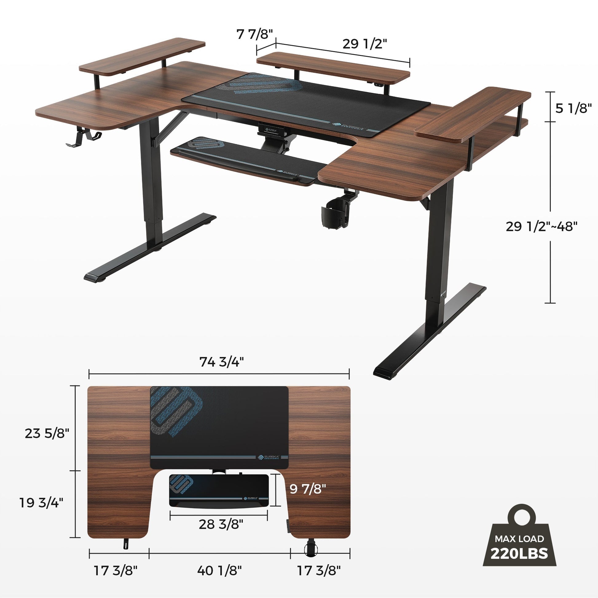 74x23 U-Shaped Standing Desk with Accessories Set