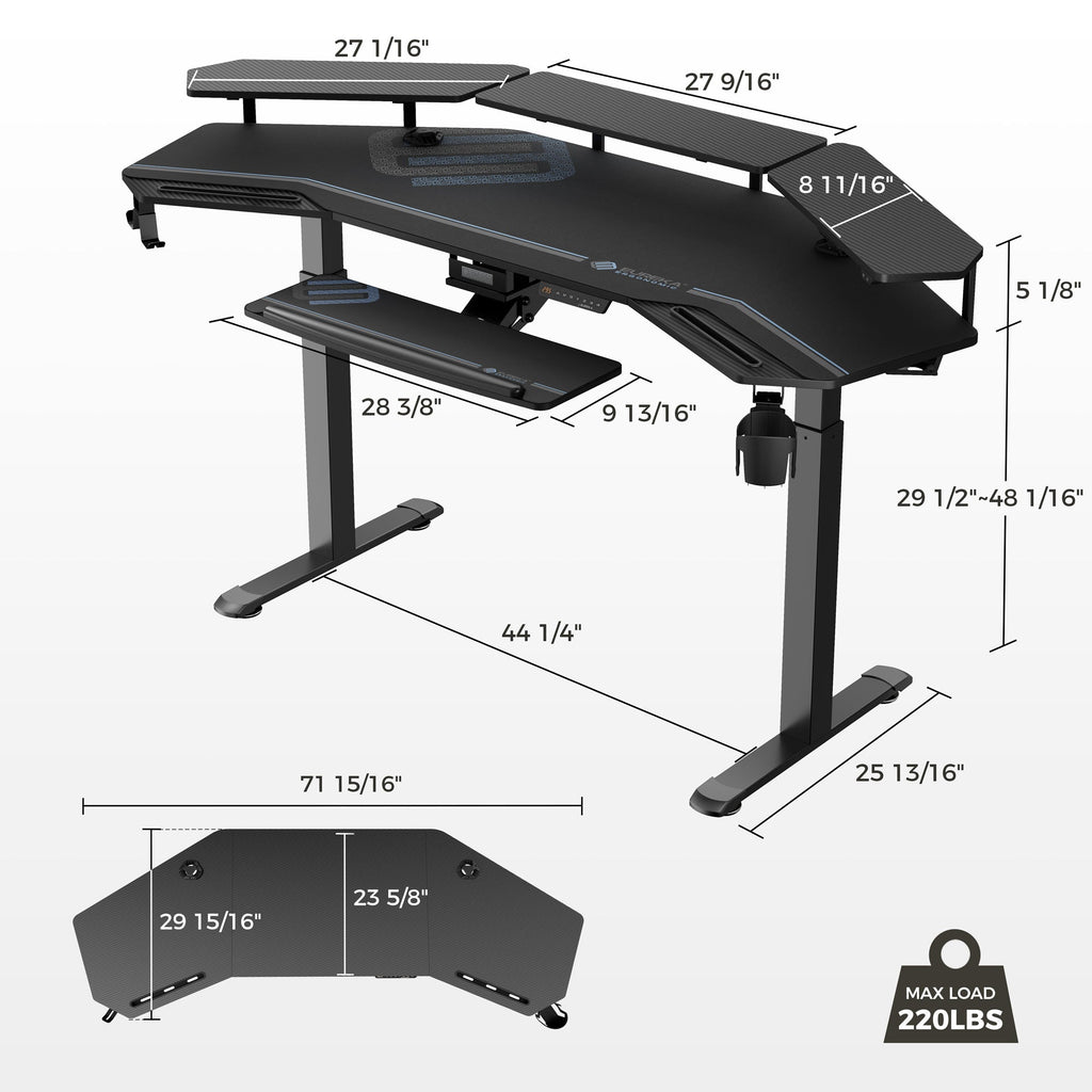 Aero Pro, 72x23 Wing Shaped Standing Desk with Accessories Set
