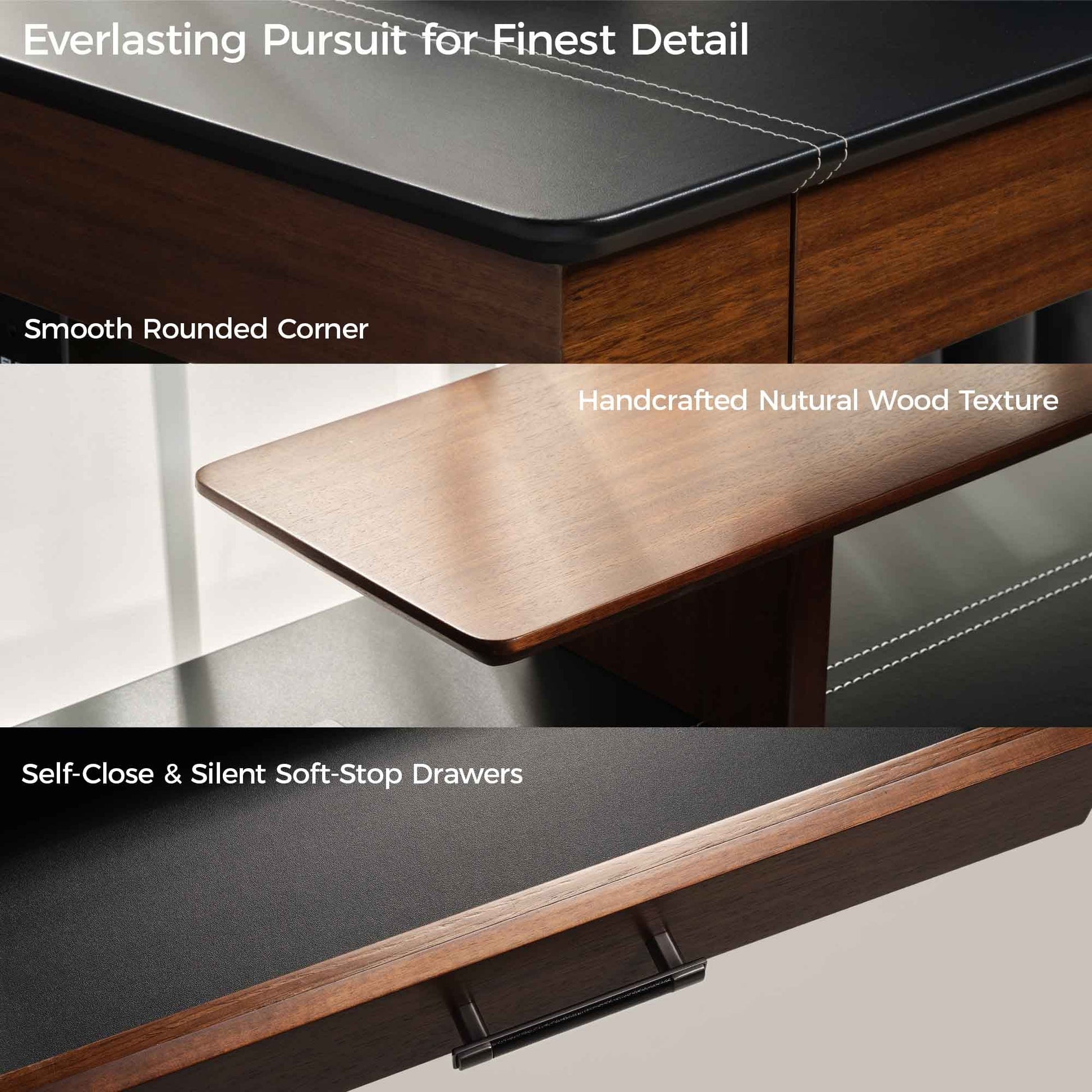 55x23 Standing Desk with Drawers, Leather Finish