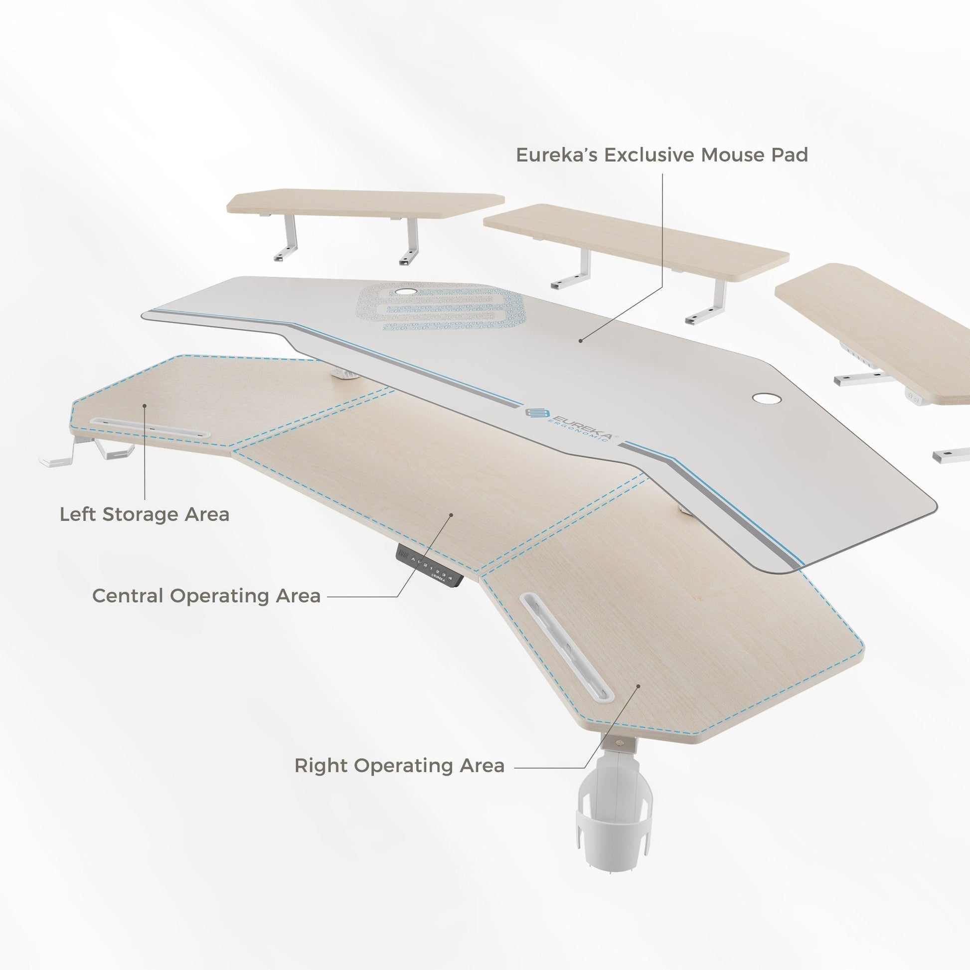 Aero Pro, 72x23 Wing Shaped Standing Desk with Accessories Set