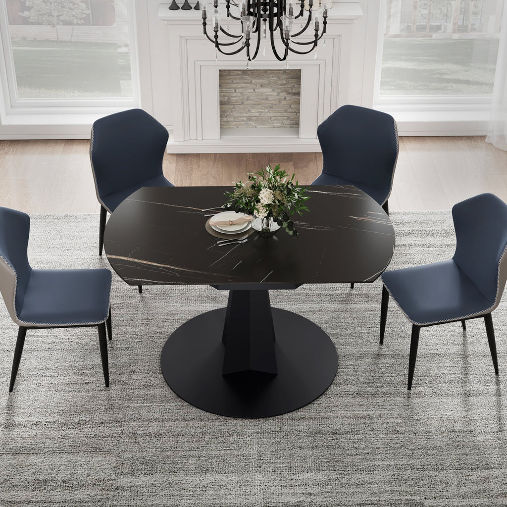 53" Round Extending Dining Table with Black Base