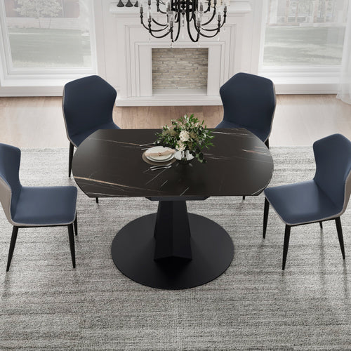 53" Round Extending Dining Table with Black Base