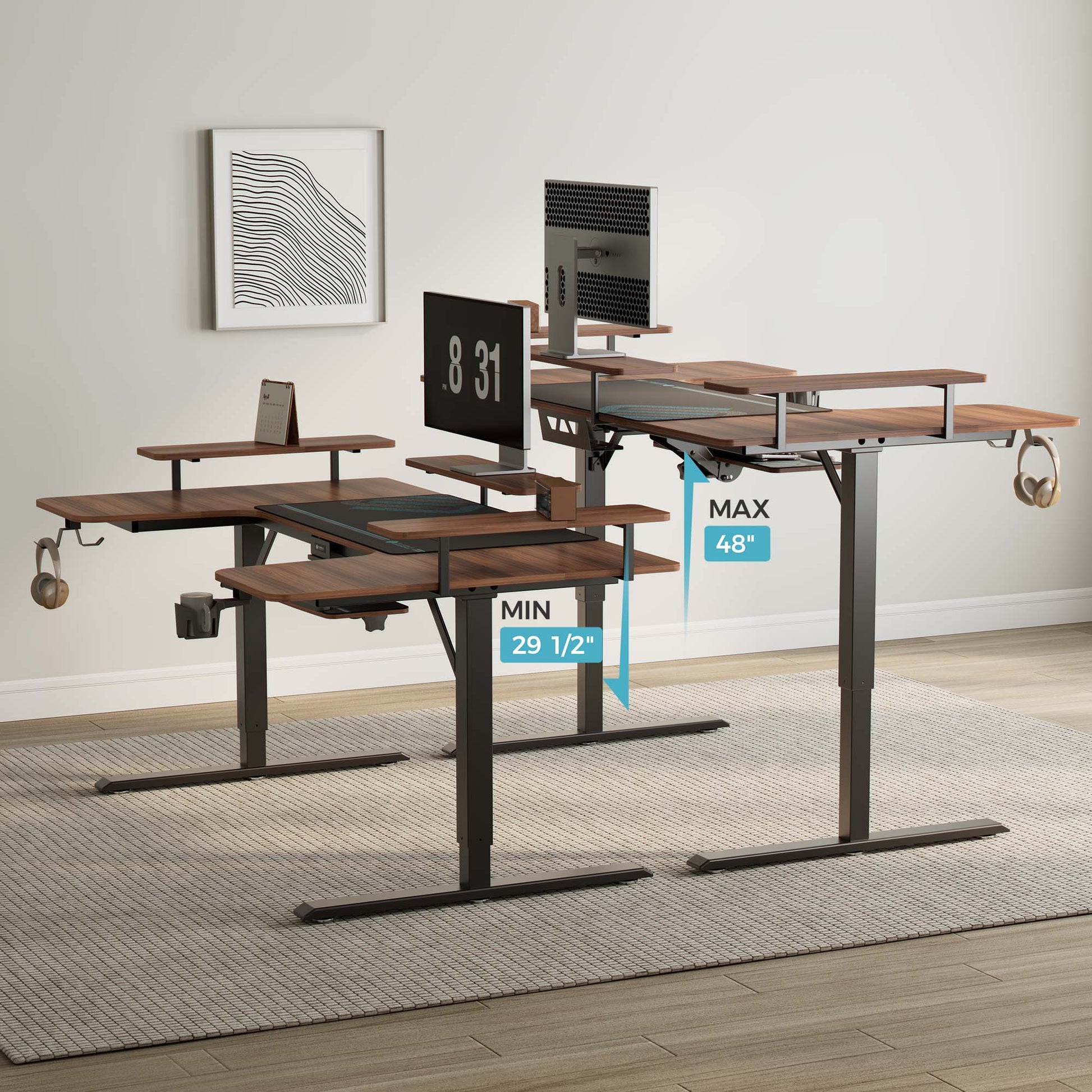 74x23 U-Shaped Standing Desk with Accessories Set