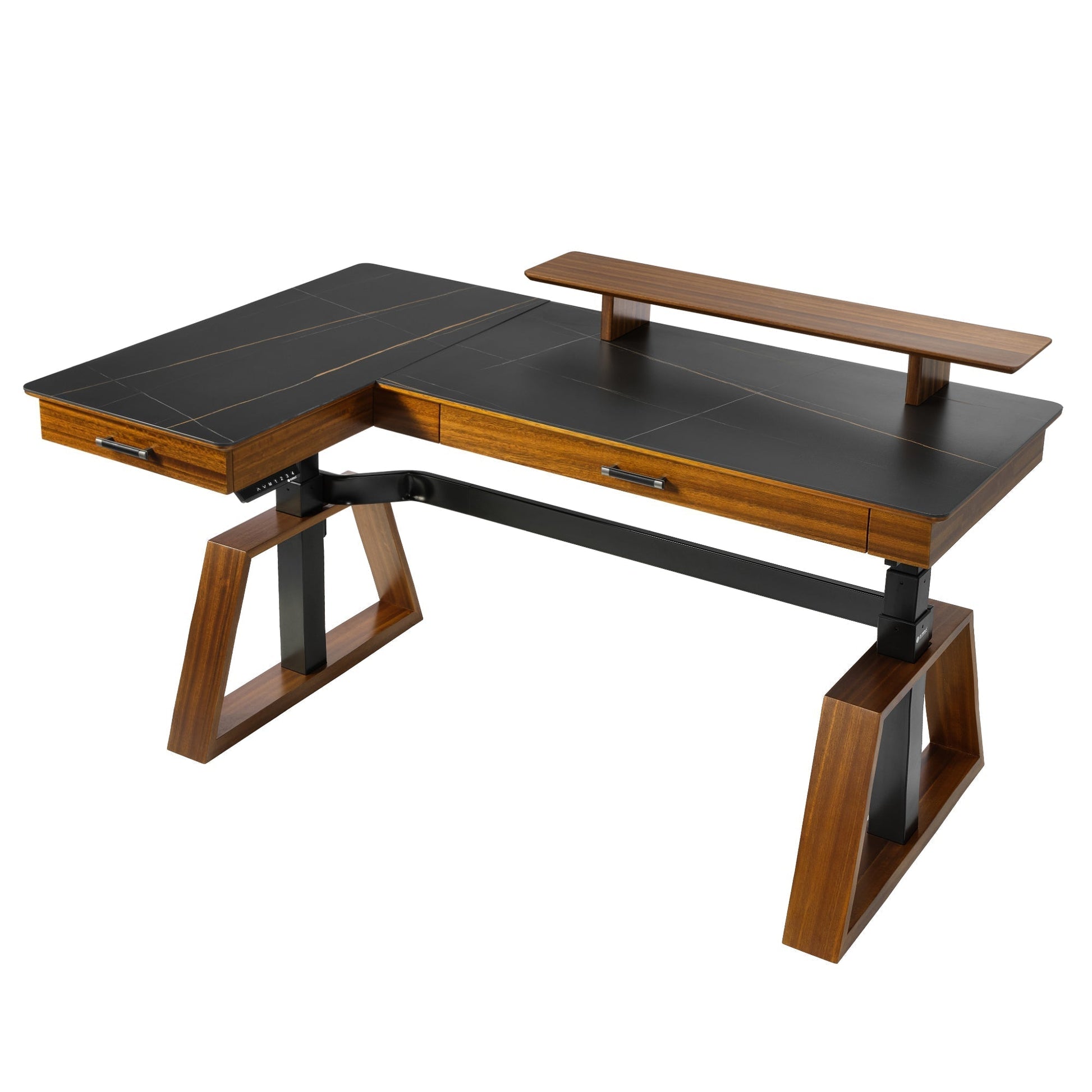 Ark L60, 63x23 L Shaped Executive Slate Standing Desk with Two-Drawer