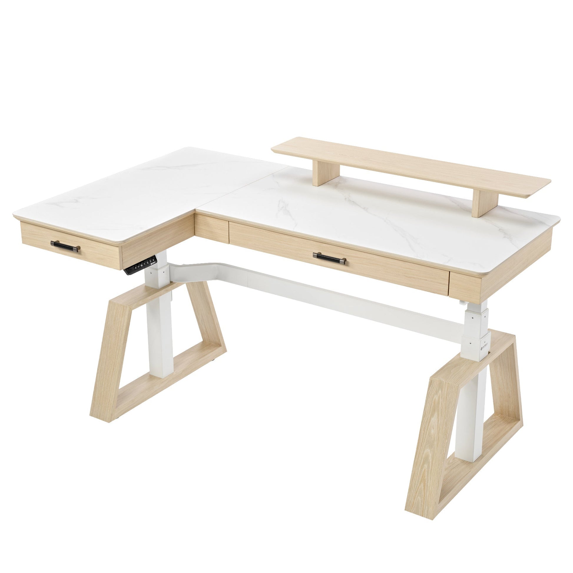 Ark L60, 63x23 L Shaped Executive Slate Standing Desk with Two-Drawer