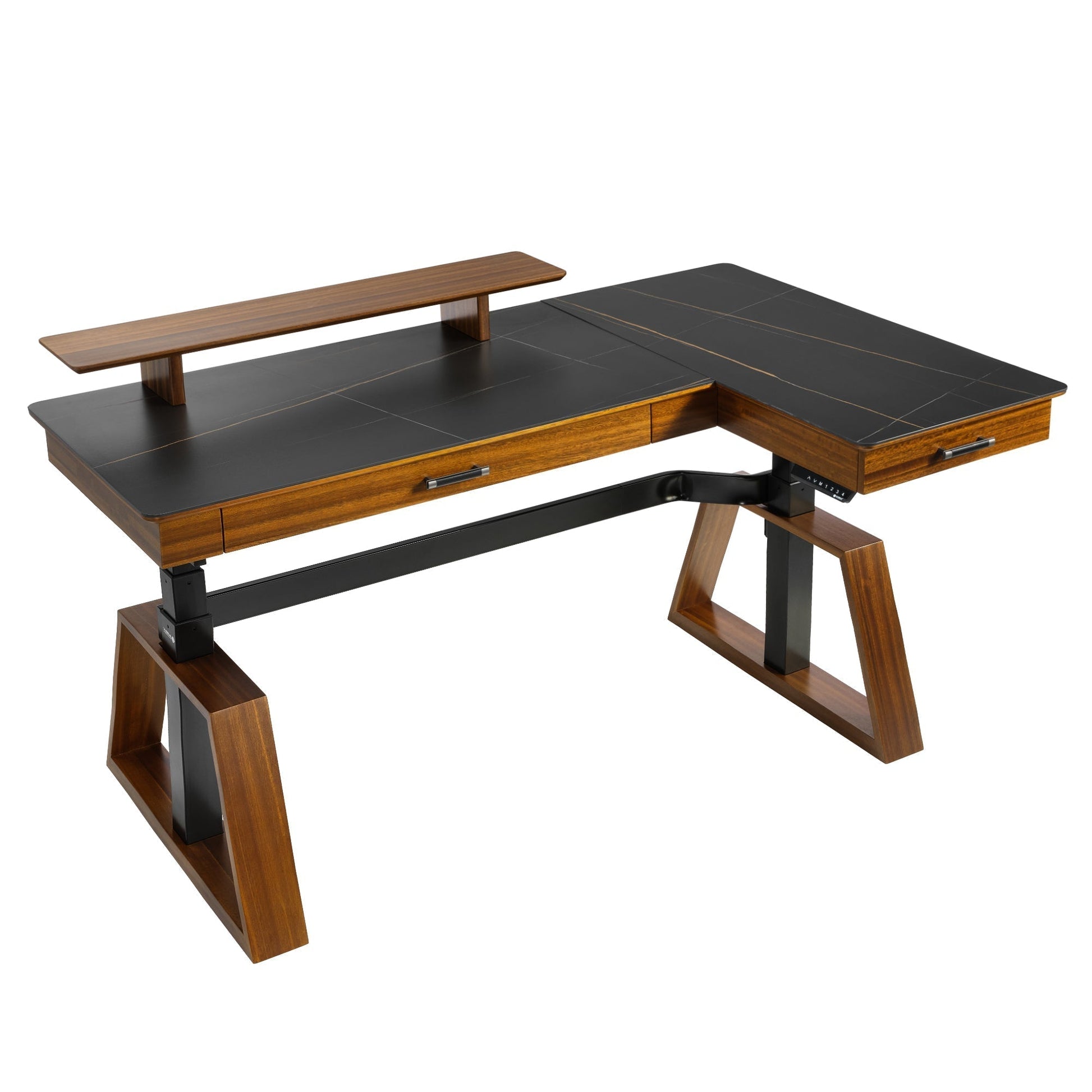 Ark L60, 63x23 L Shaped Executive Slate Standing Desk with Two-Drawer