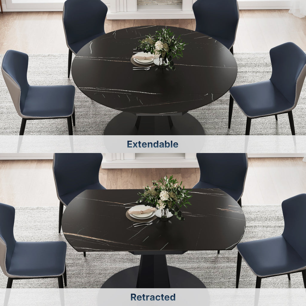 53" Round Extending Dining Table with Black Base