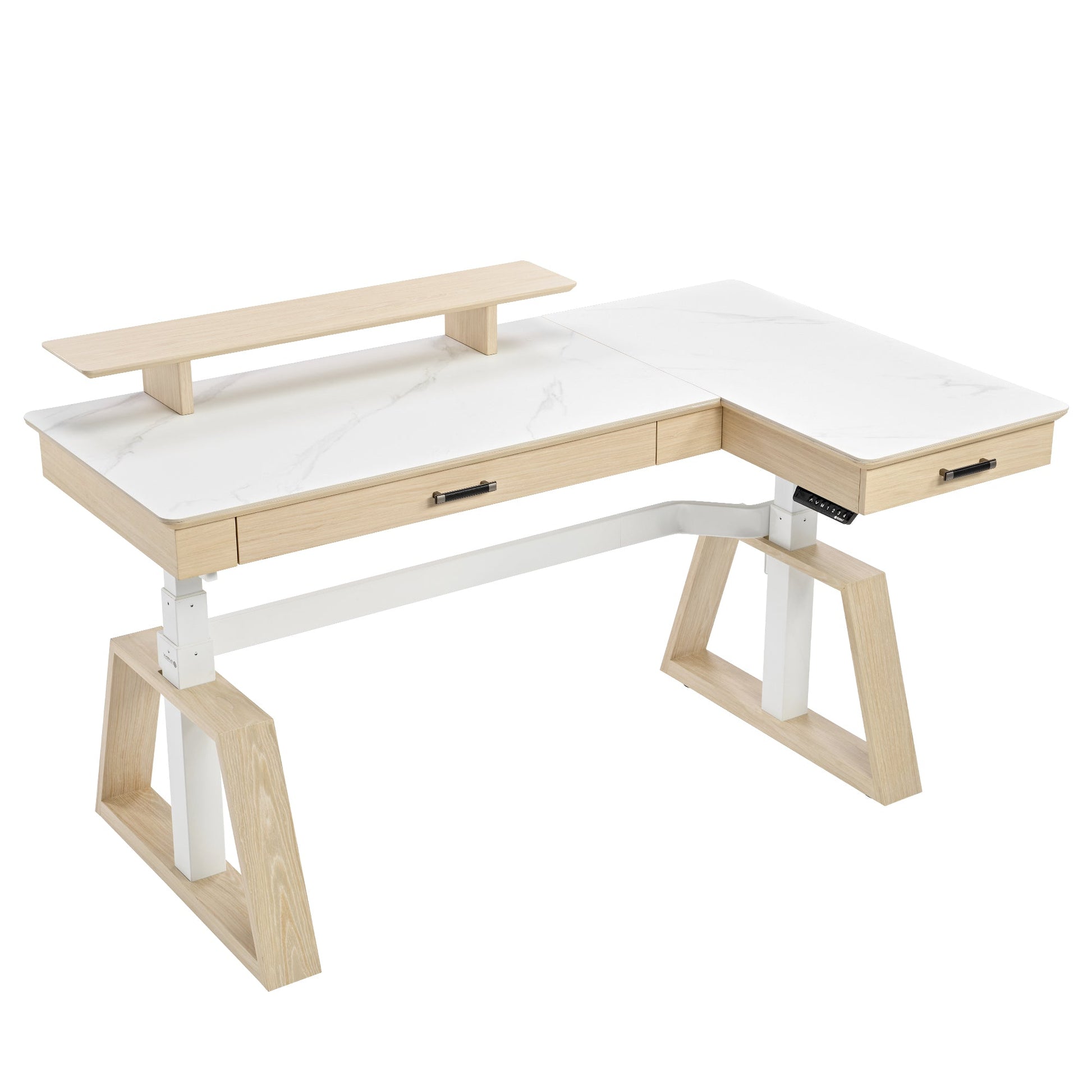 Ark L60, 63x23 L Shaped Executive Slate Standing Desk with Two-Drawer